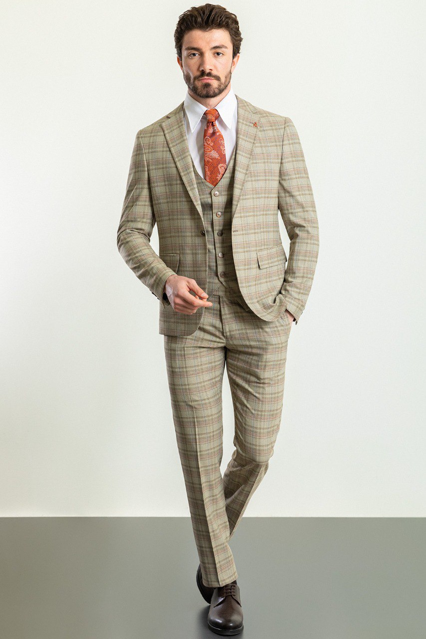 Hart Camel Plaid Suit