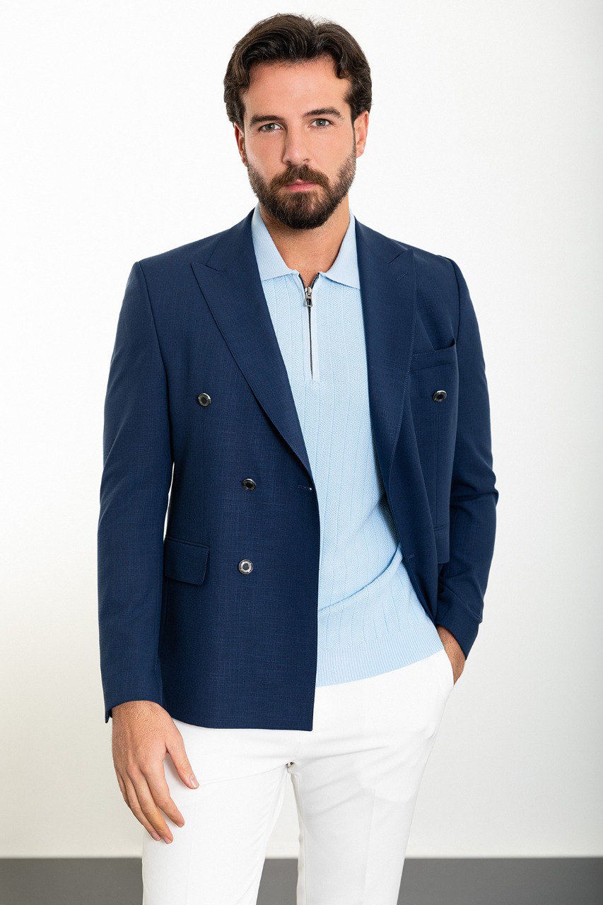 Simon Navy Blue Double Breasted Blazer