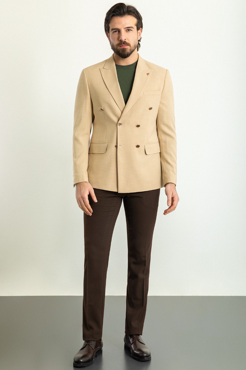 Simon Beige Double Breasted Blazer
