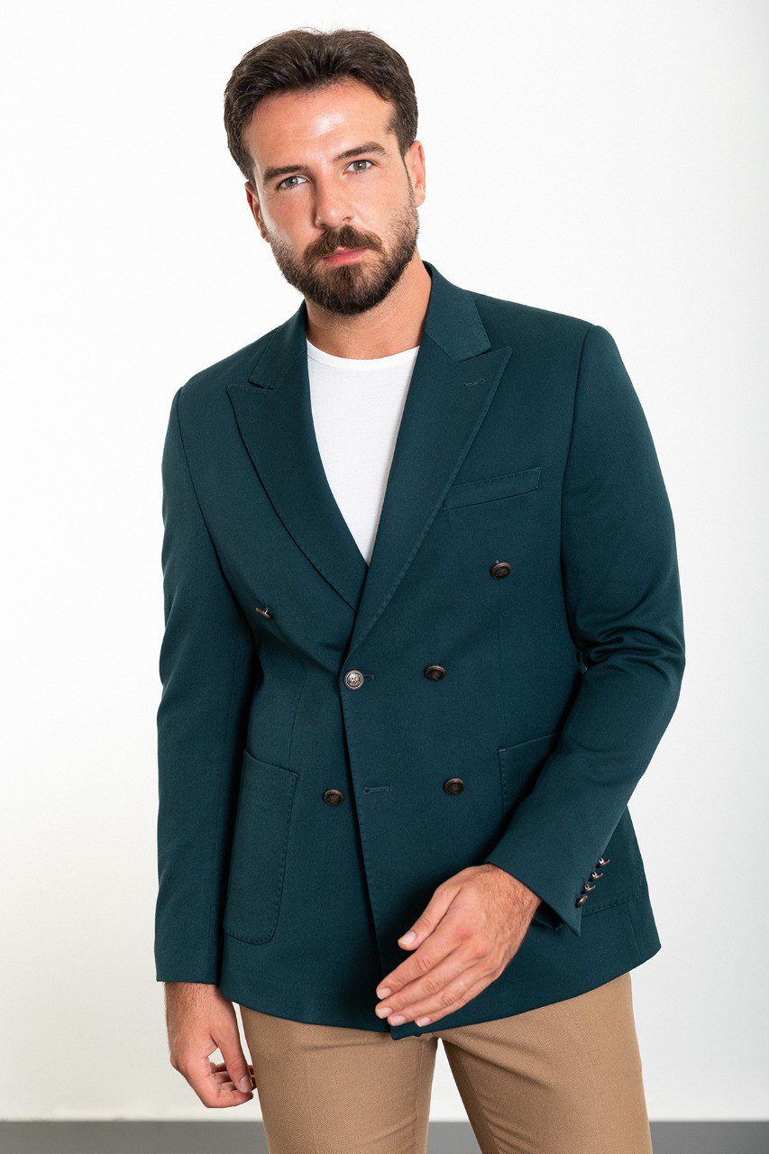 Logan Petrol Blue Double Breasted Blazer