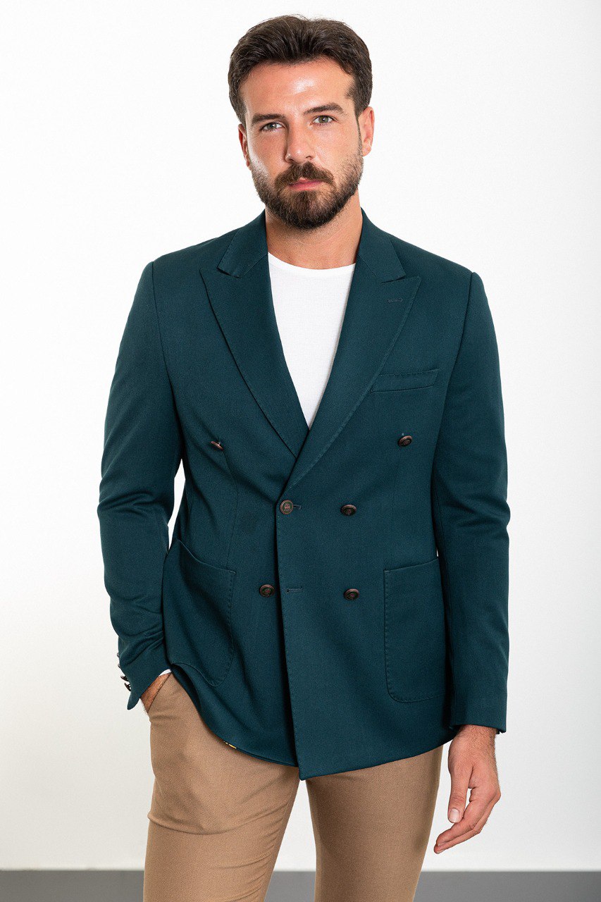 Logan Petrol Blue Double Breasted Blazer