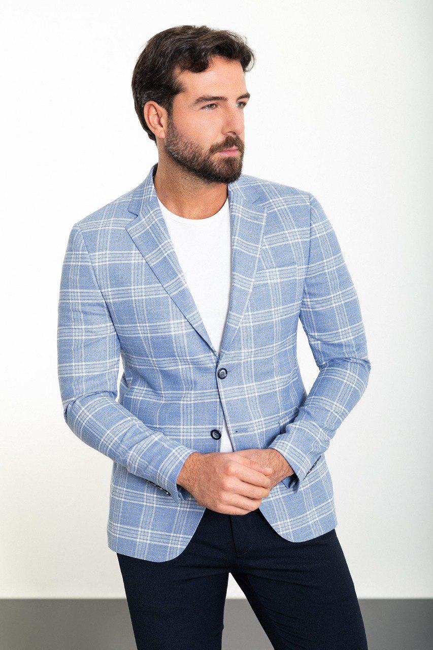 Kray Ice Blue Plaid Blazer