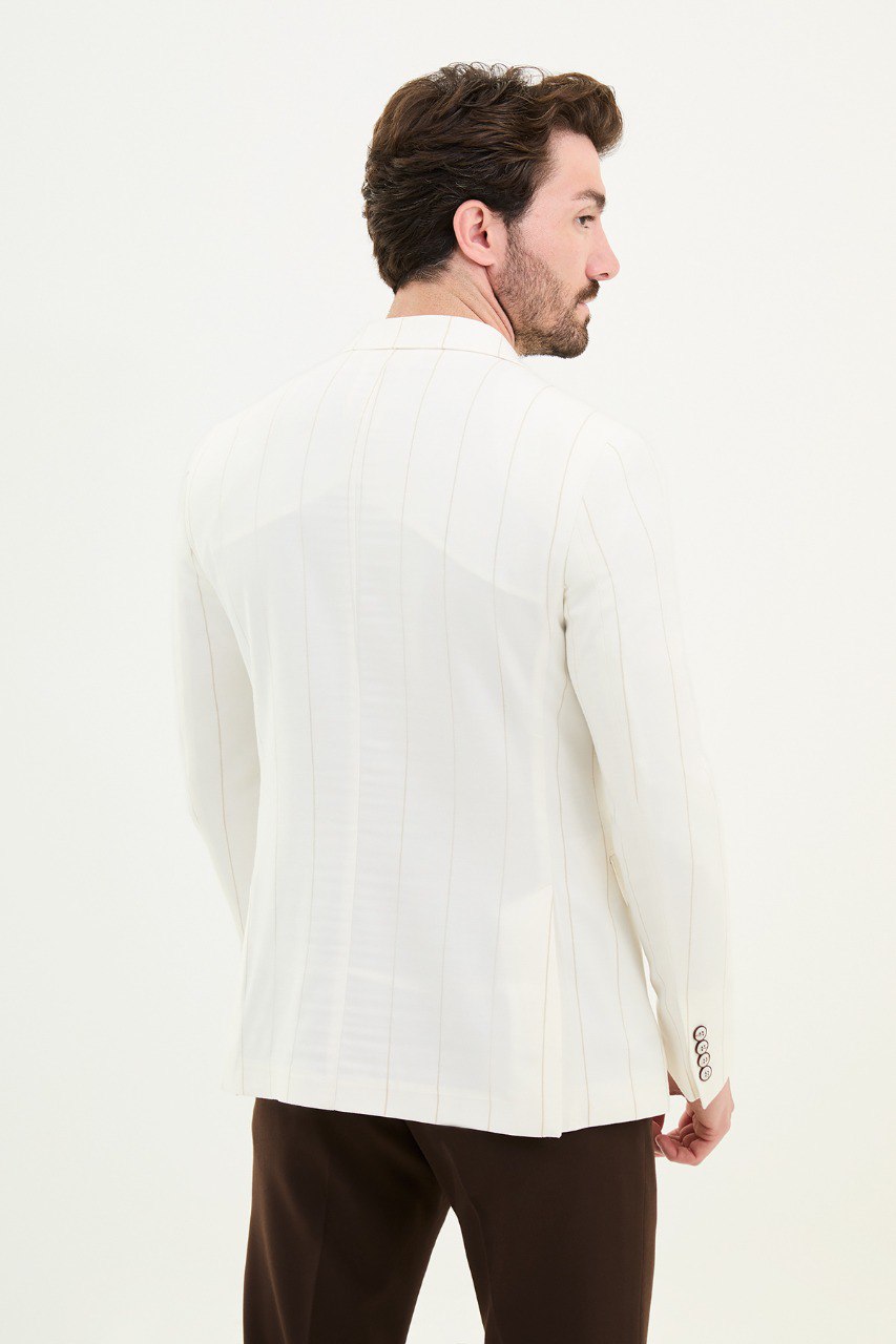 Rondo White Striped Double Breasted Blazer