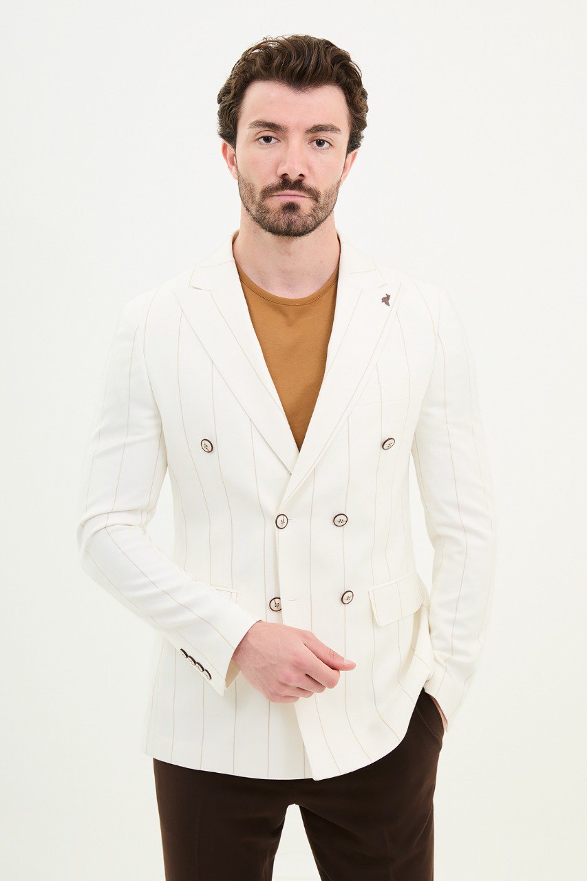 Rondo White Striped Double Breasted Blazer