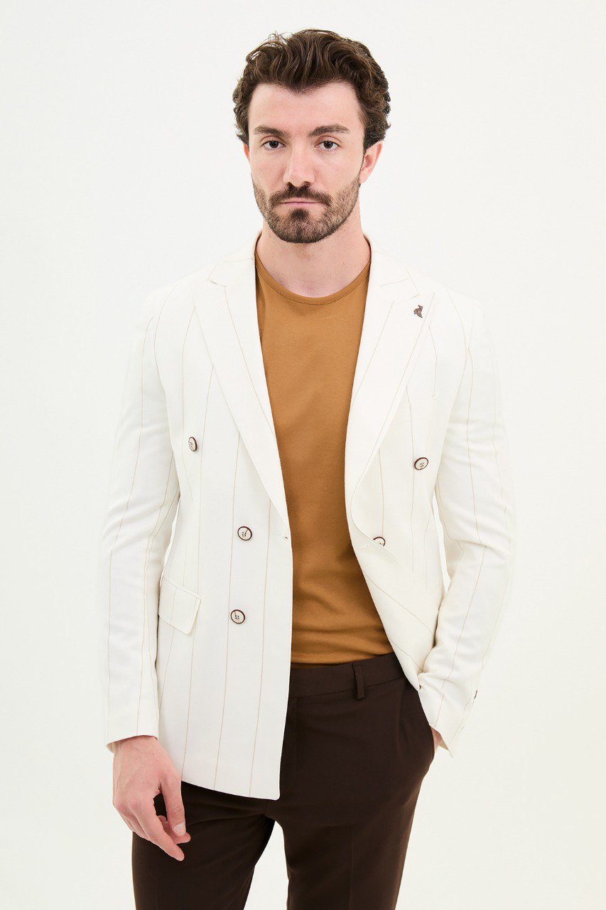 Rondo White Striped Double Breasted Blazer