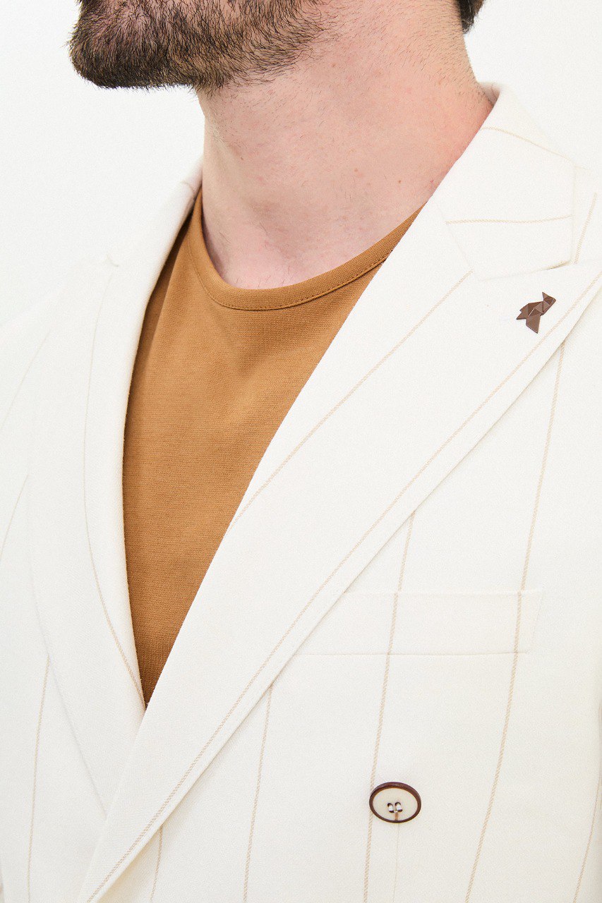 Rondo White Striped Double Breasted Blazer