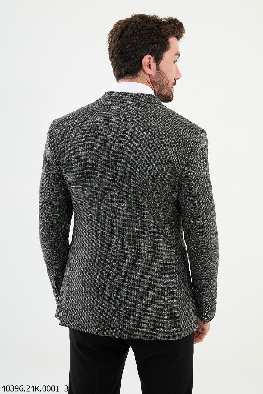 Giany Black & Gray Self-Patterned Blazer