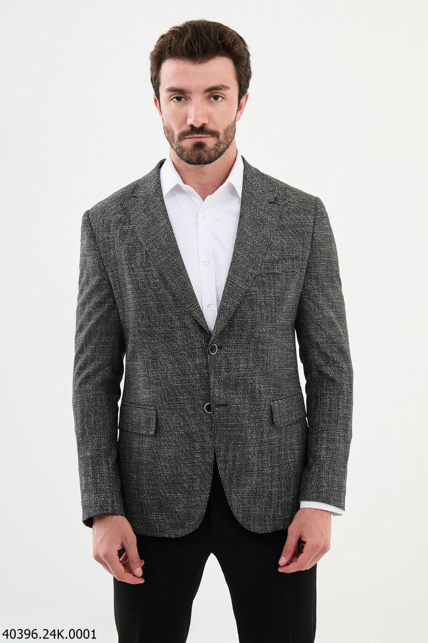 Giany Black & Gray Self-Patterned Blazer