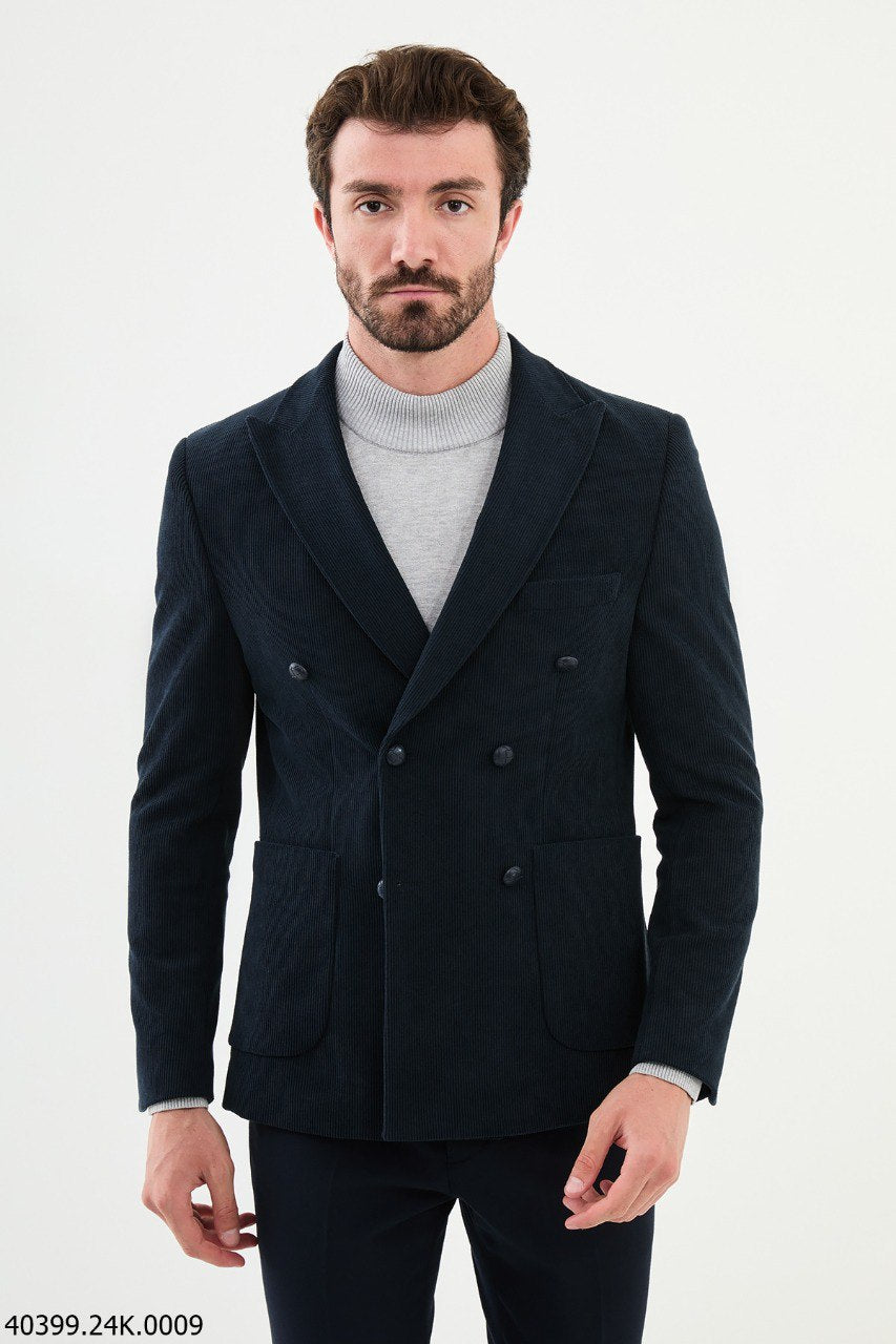 John Navy Blue Double-Breasted Blazer