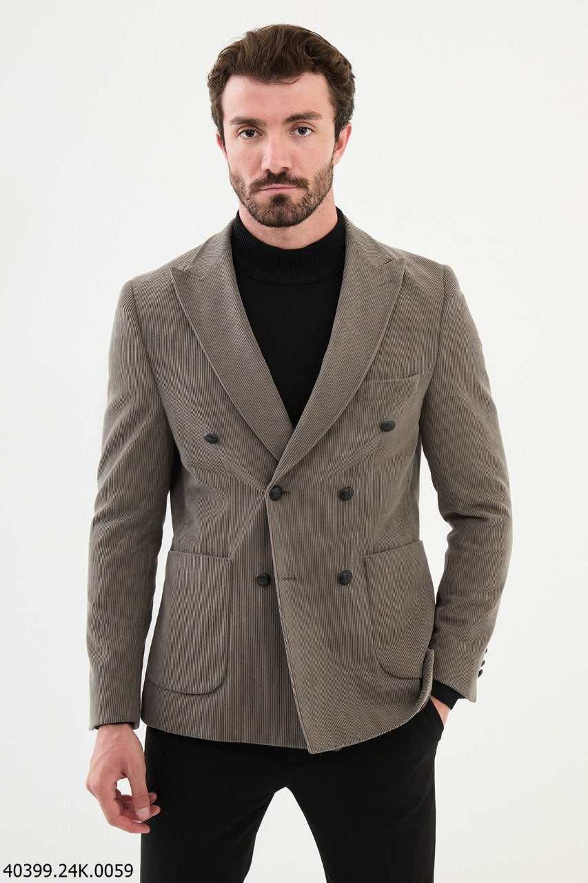 John Beige Double-Breasted Blazer