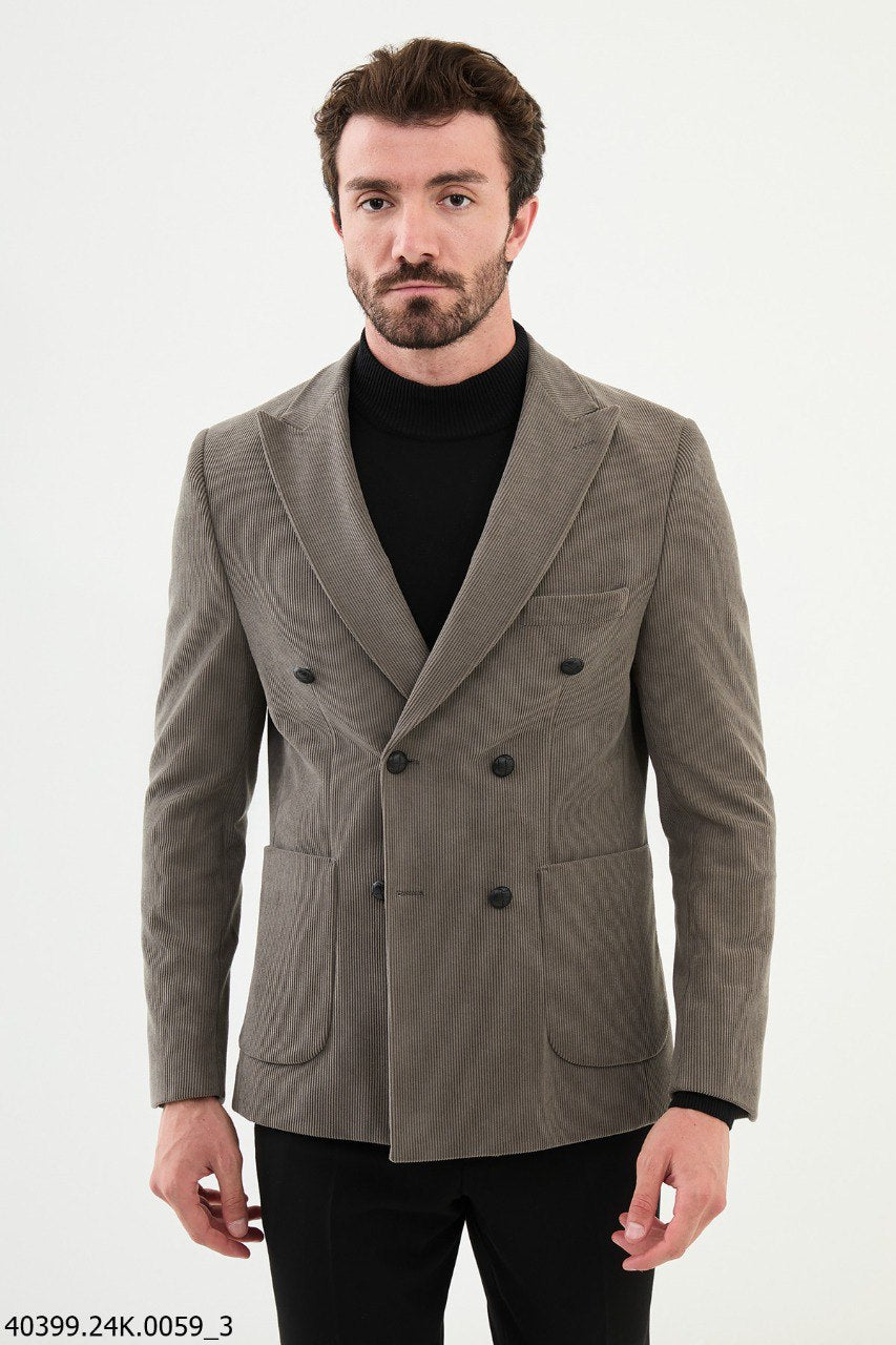 John Beige Double-Breasted Blazer