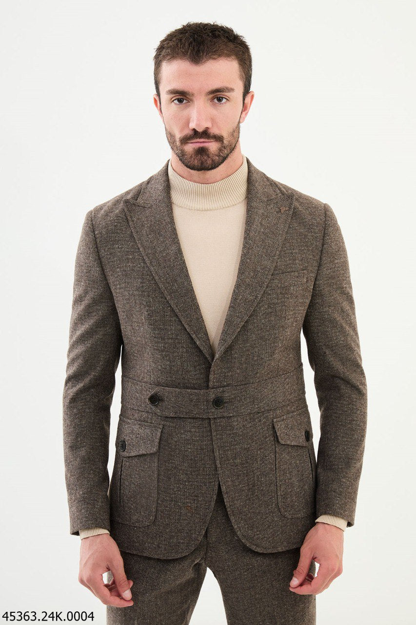 Mario Brown Self-Patterned Suit