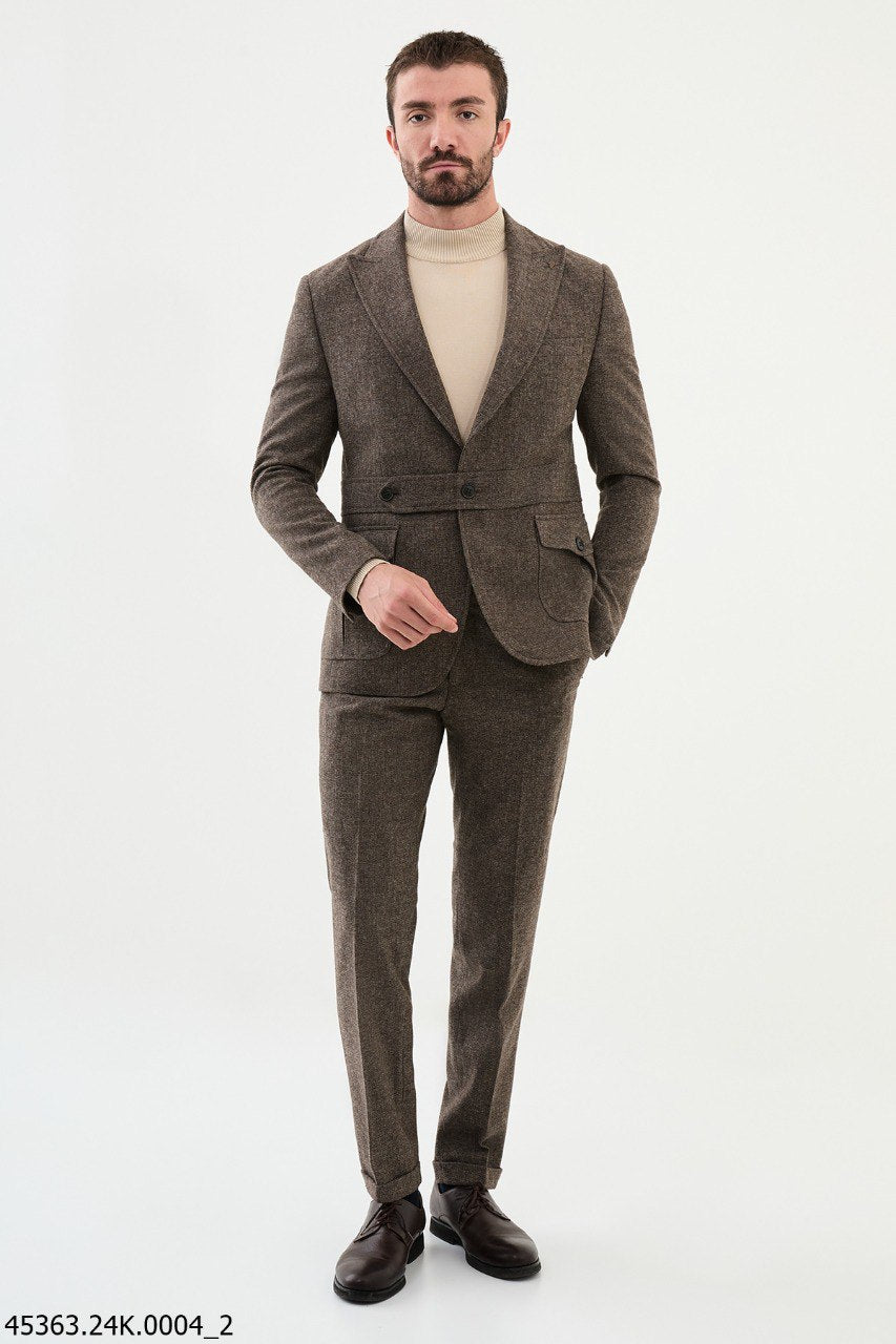 Mario Brown Self-Patterned Suit