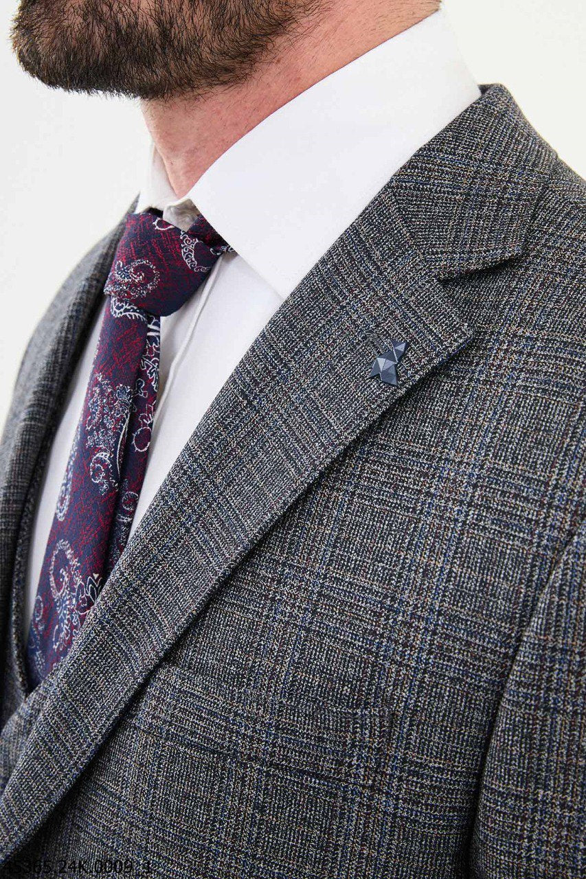 Garen Dark Blue Plaid Suit