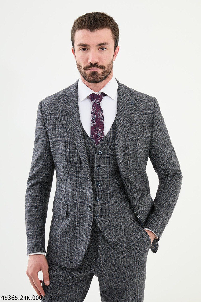 Garen Dark Blue Plaid Suit