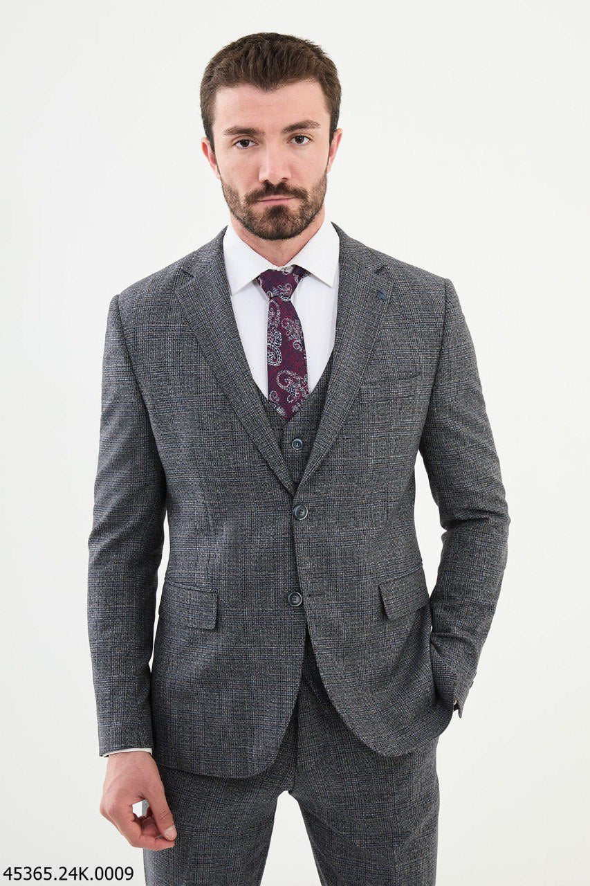 Garen Dark Blue Plaid Suit