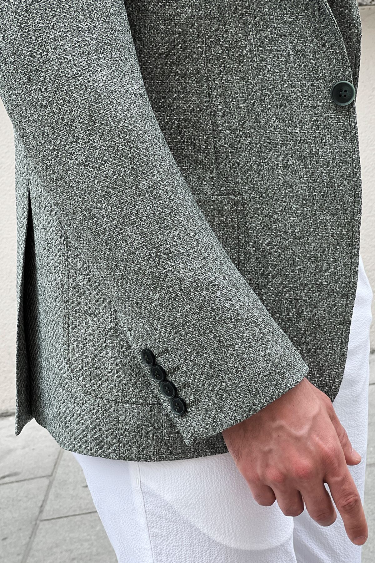 Carmel Light Green Self-Patterned Slim Fit Blazer