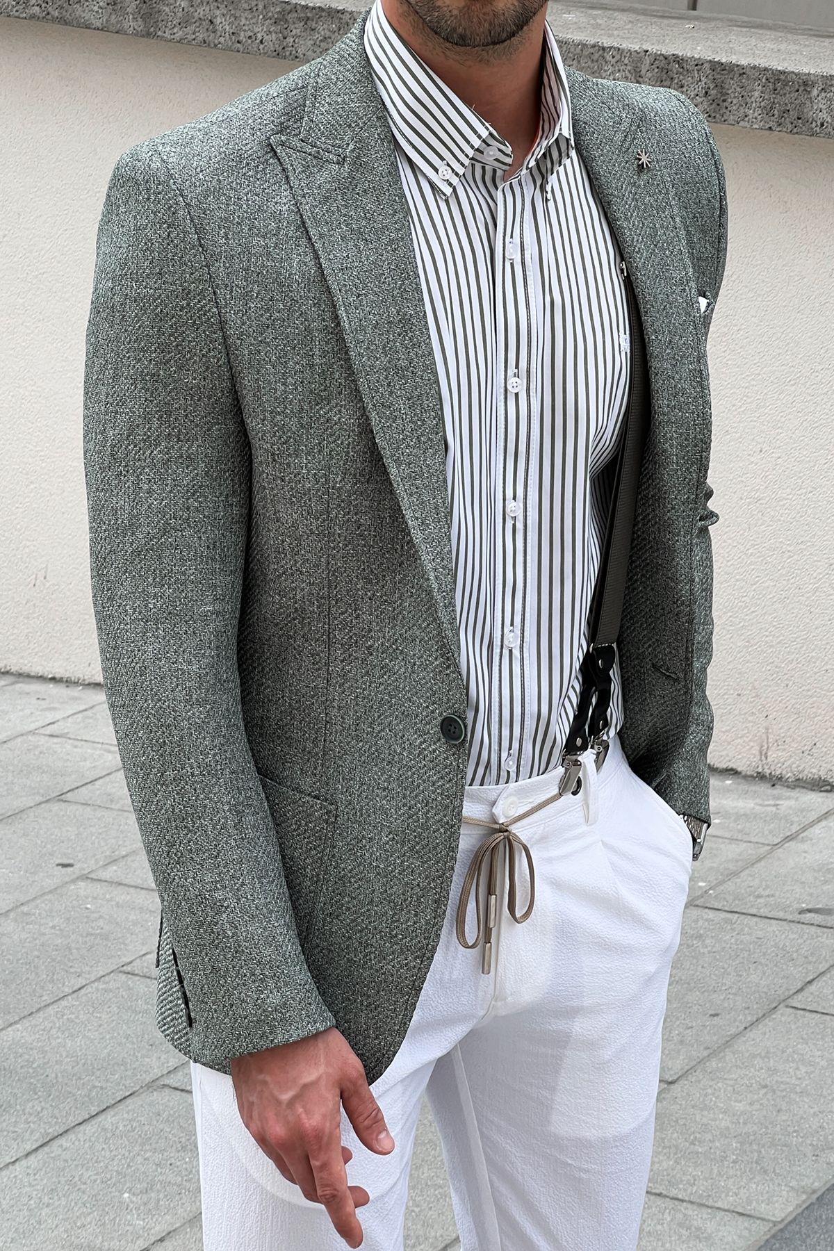 Carmel Light Green Self-Patterned Slim Fit Blazer