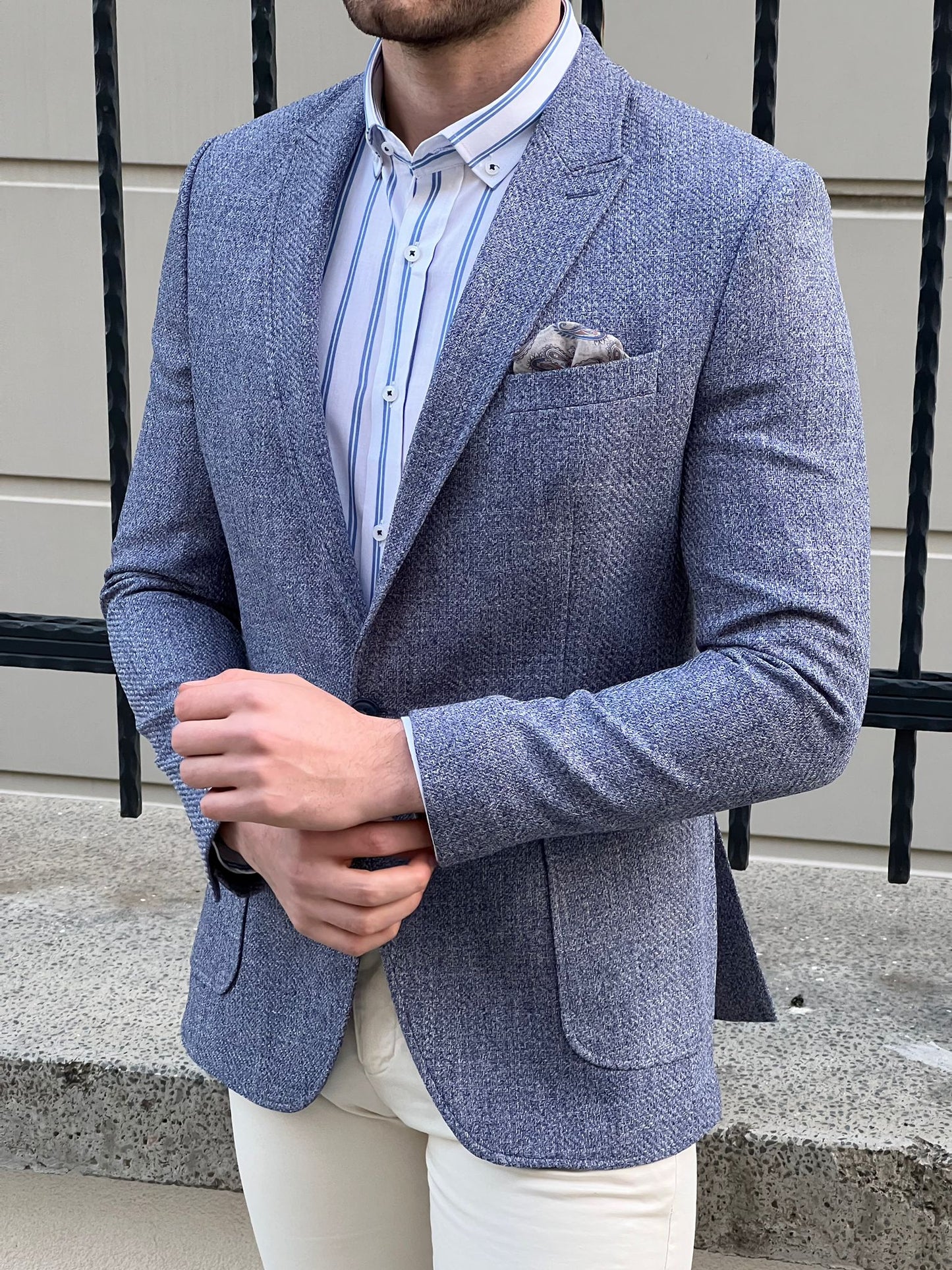 David Blue Self-Patterned Slim Fit Blazer