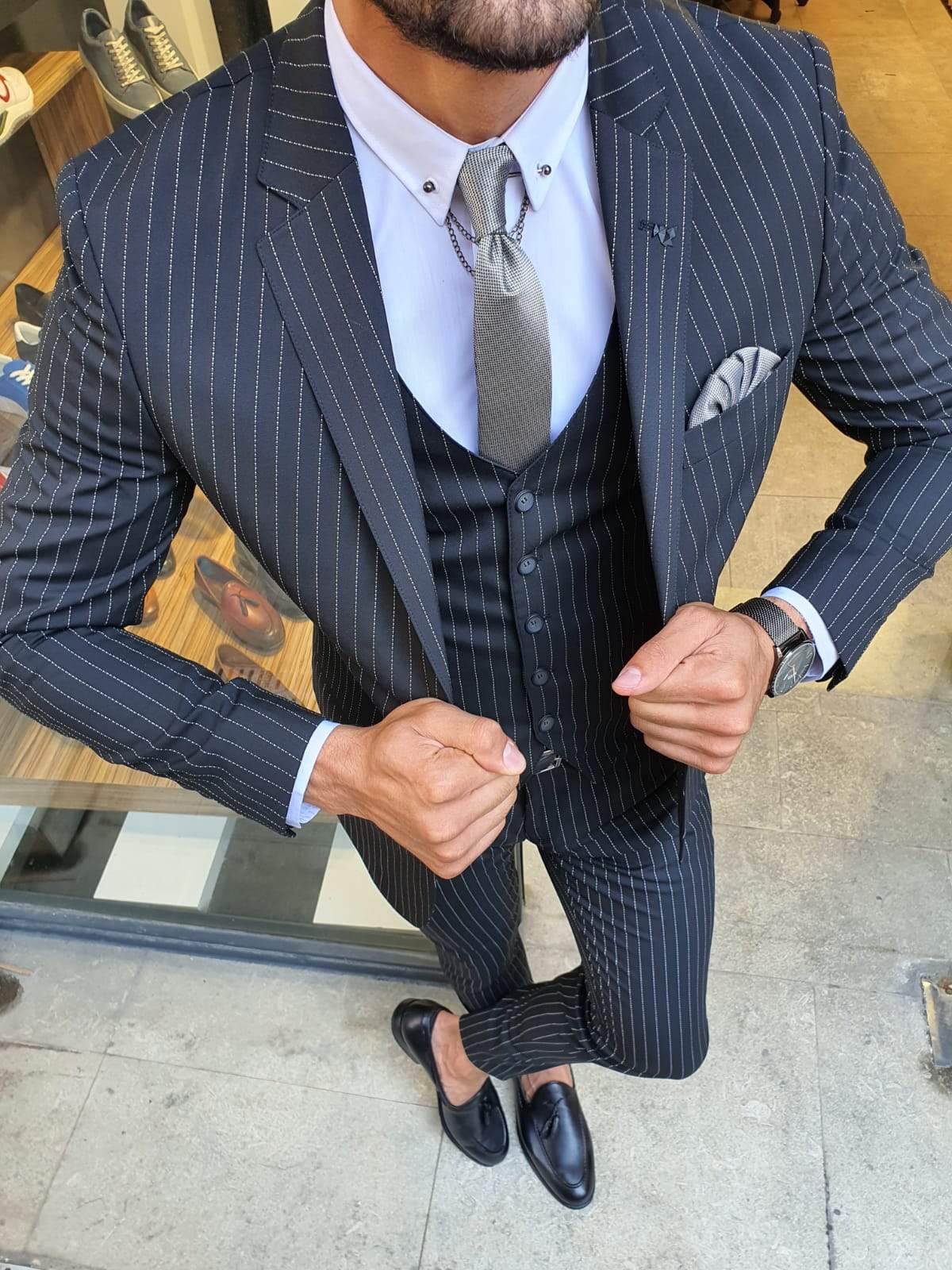 Palma Black Striped Slim Fit Suit