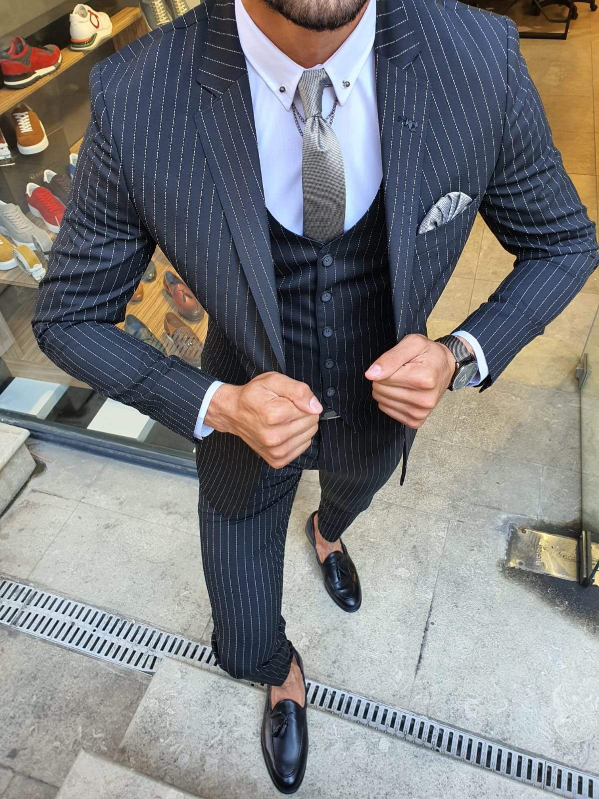 Palma Black Striped Slim Fit Suit