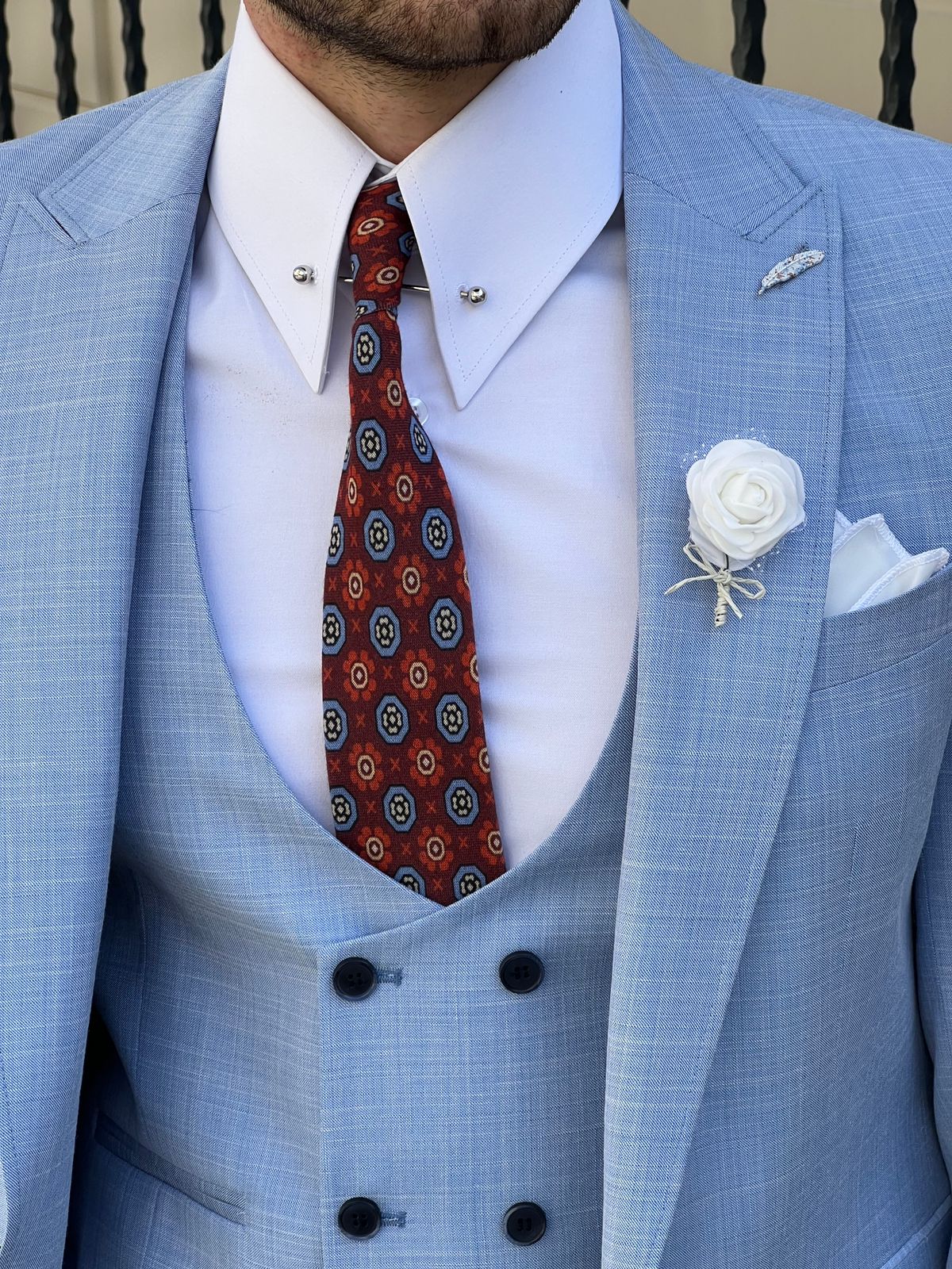 Thomas Blue Self-Patterned Slim Fit Suit