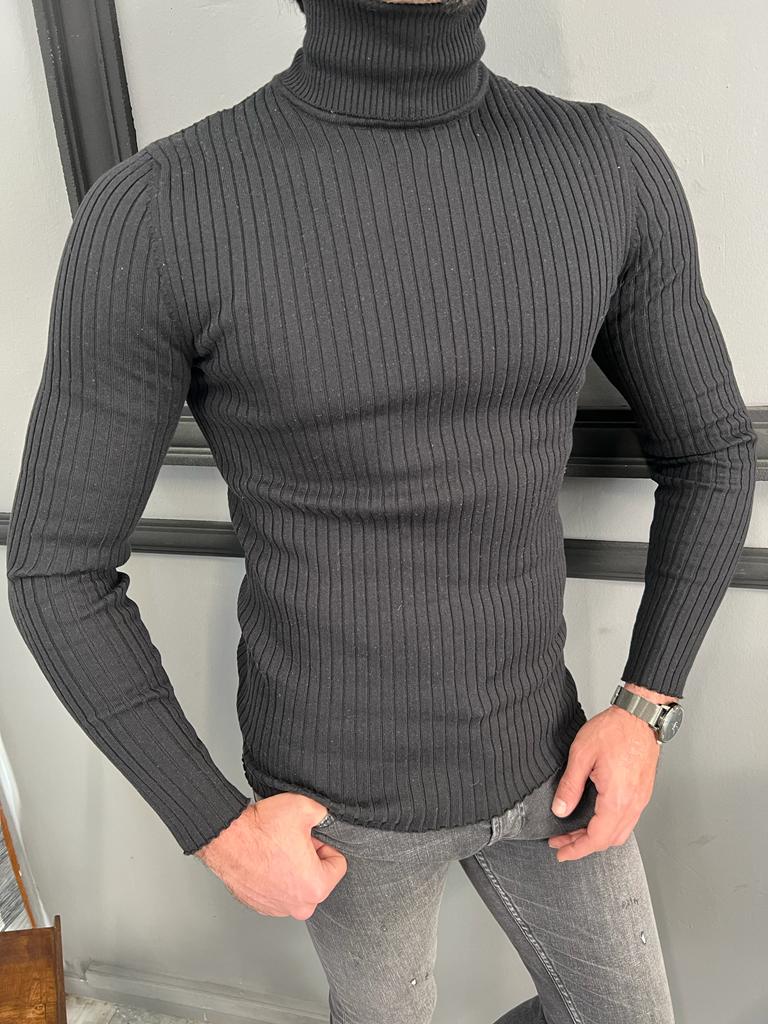 Adam Black Slim Fit Turtleneck Sweater