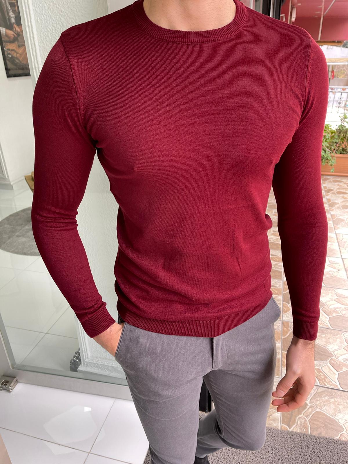 Jake Claret Red Slim Fit Sweater