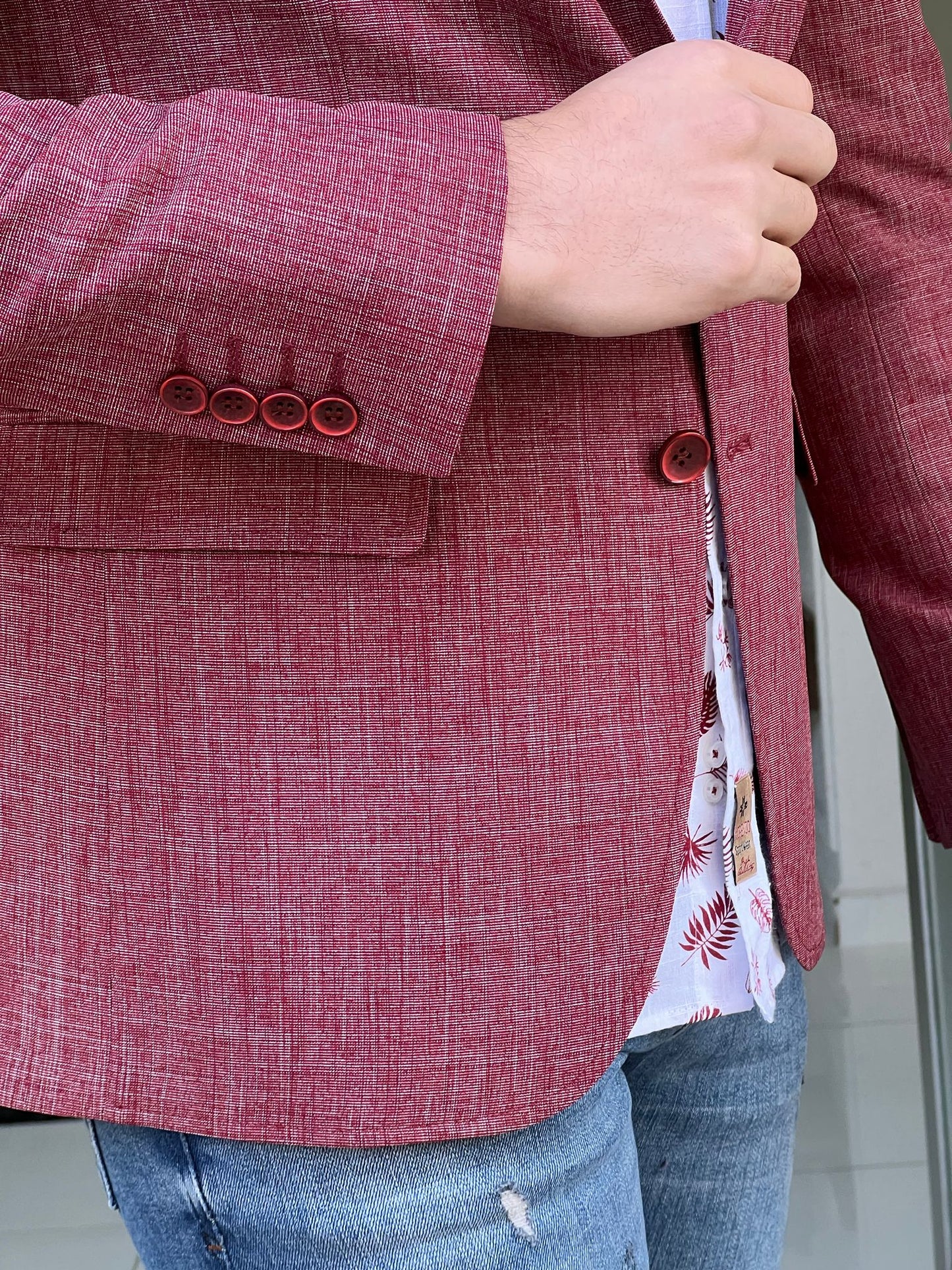 Oliver Red Self-Patterned Slim Fit Blazer