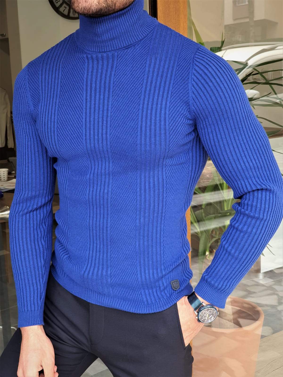 Geneva Sax Striped Turtleneck Knitwear