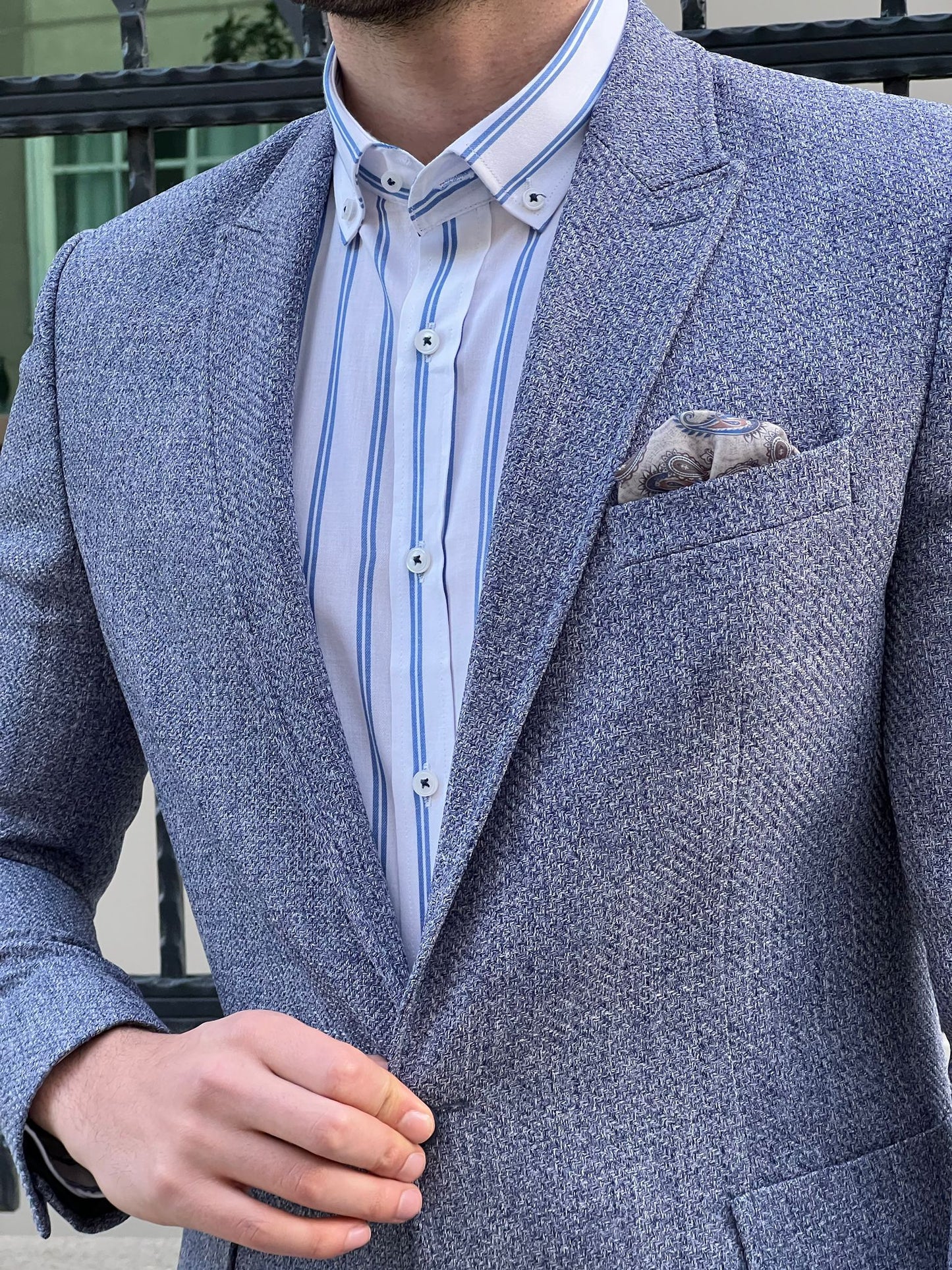 David Blue Self-Patterned Slim Fit Blazer