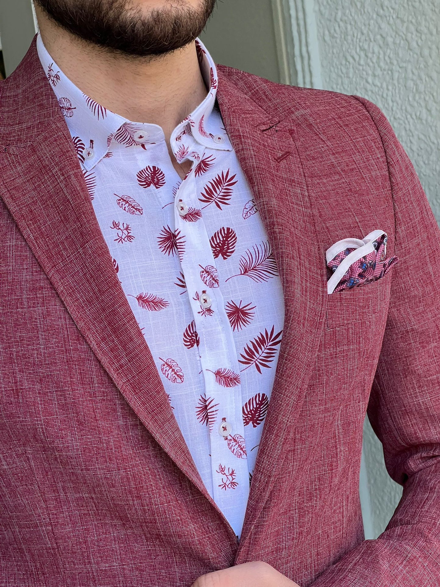 Oliver Red Self-Patterned Slim Fit Blazer
