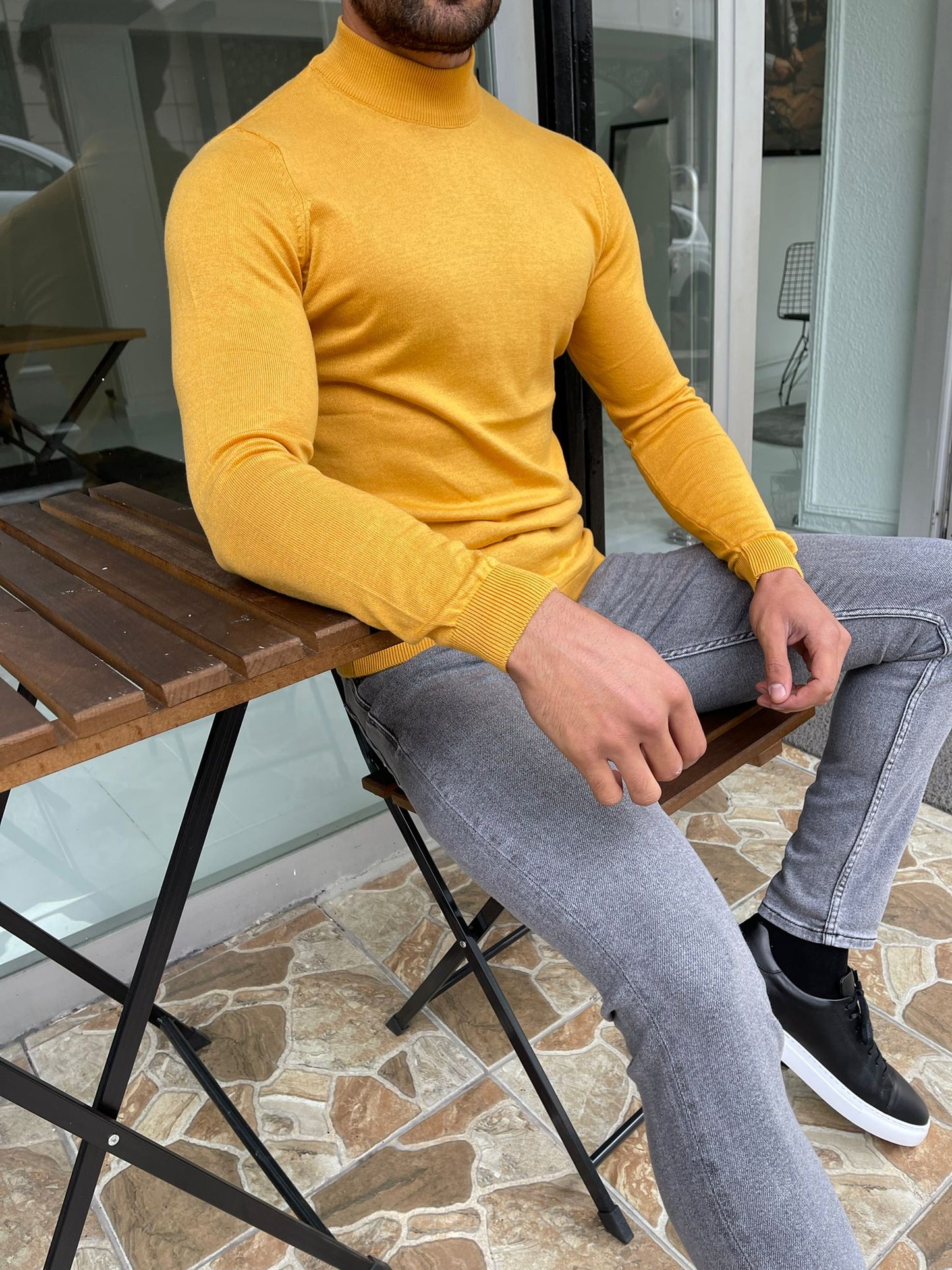 Dayton Mustard Slim Fit Half Turtleneck Sweater