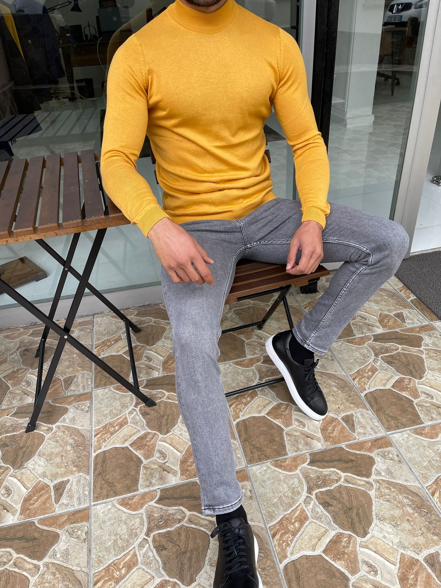 Dayton Mustard Slim Fit Half Turtleneck Sweater