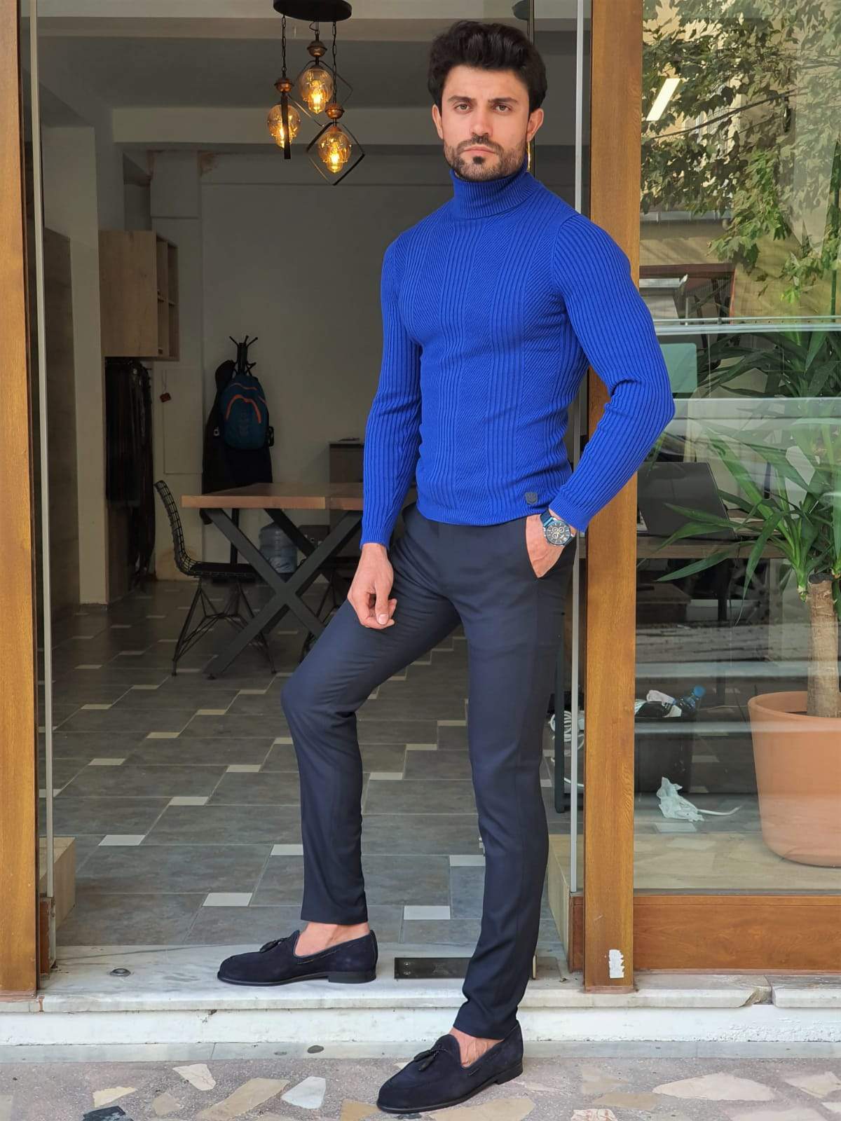 Geneva Sax Striped Turtleneck Knitwear