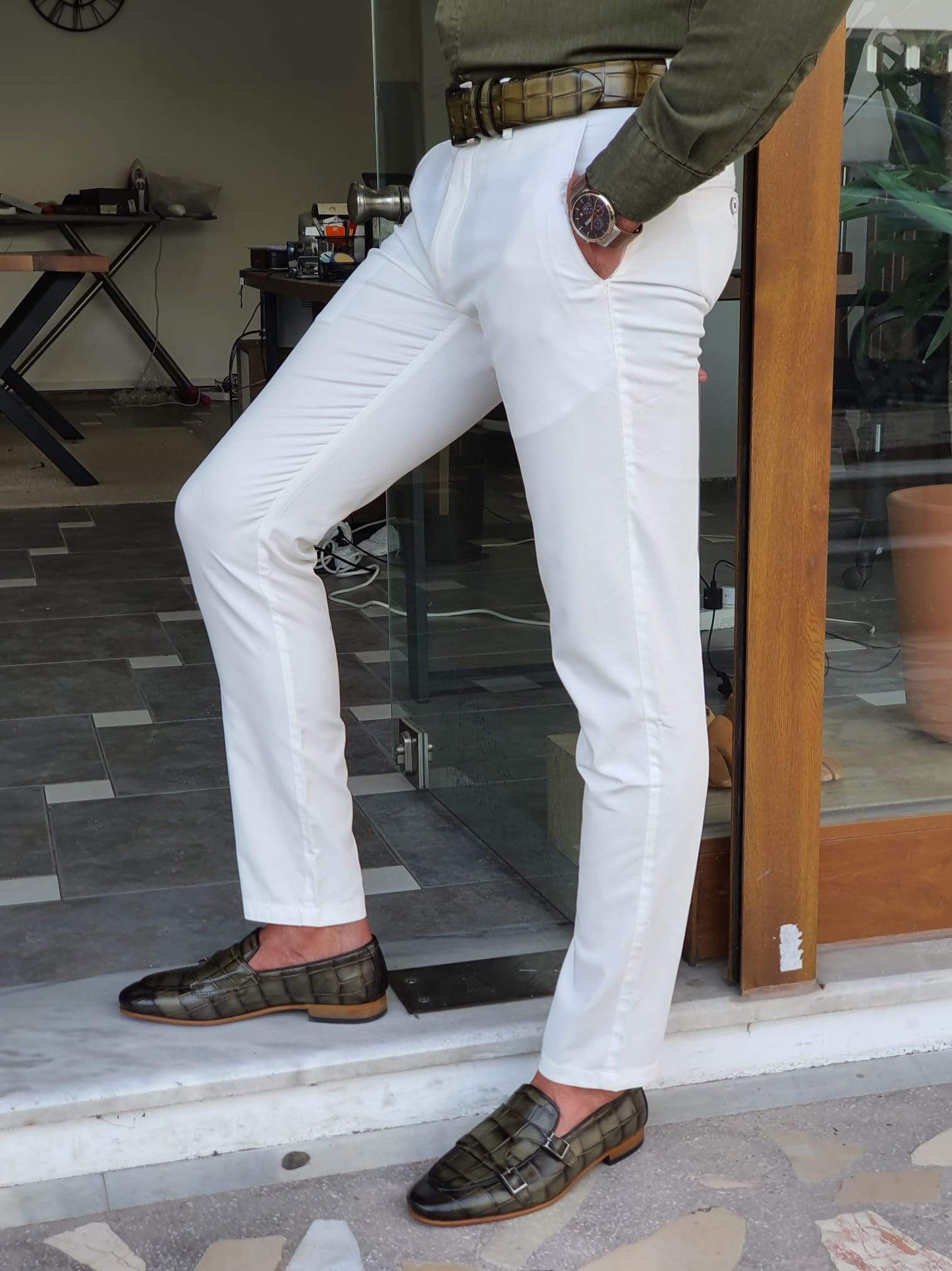 Geneva White Slim Fit Pants
