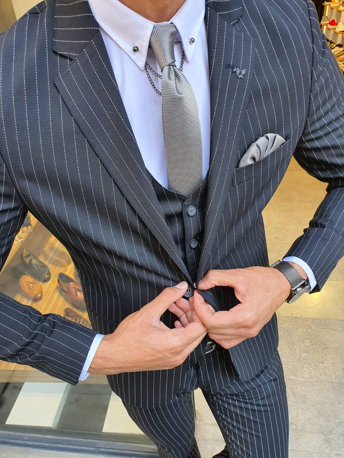 Palma Black Striped Slim Fit Suit