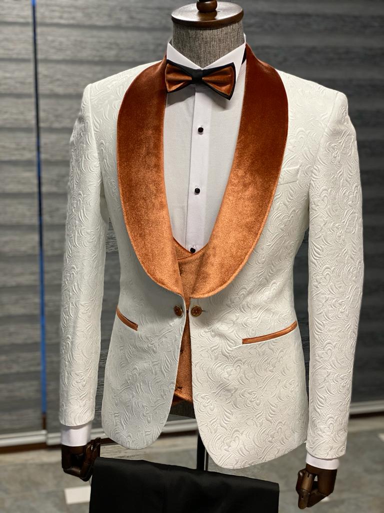 York Slim Fit Tuxedo Suit ( White & Orange )