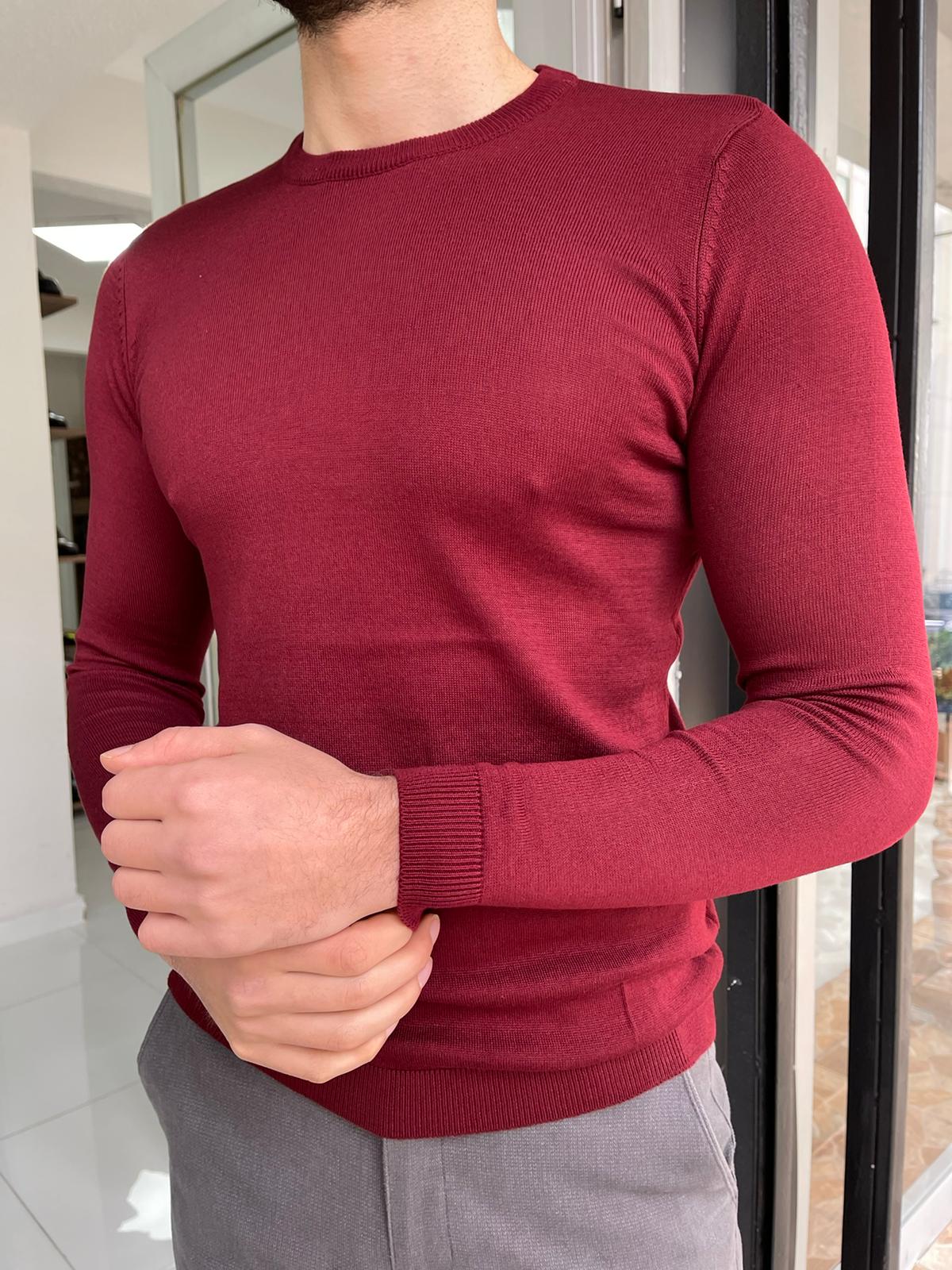 Jake Claret Red Slim Fit Sweater
