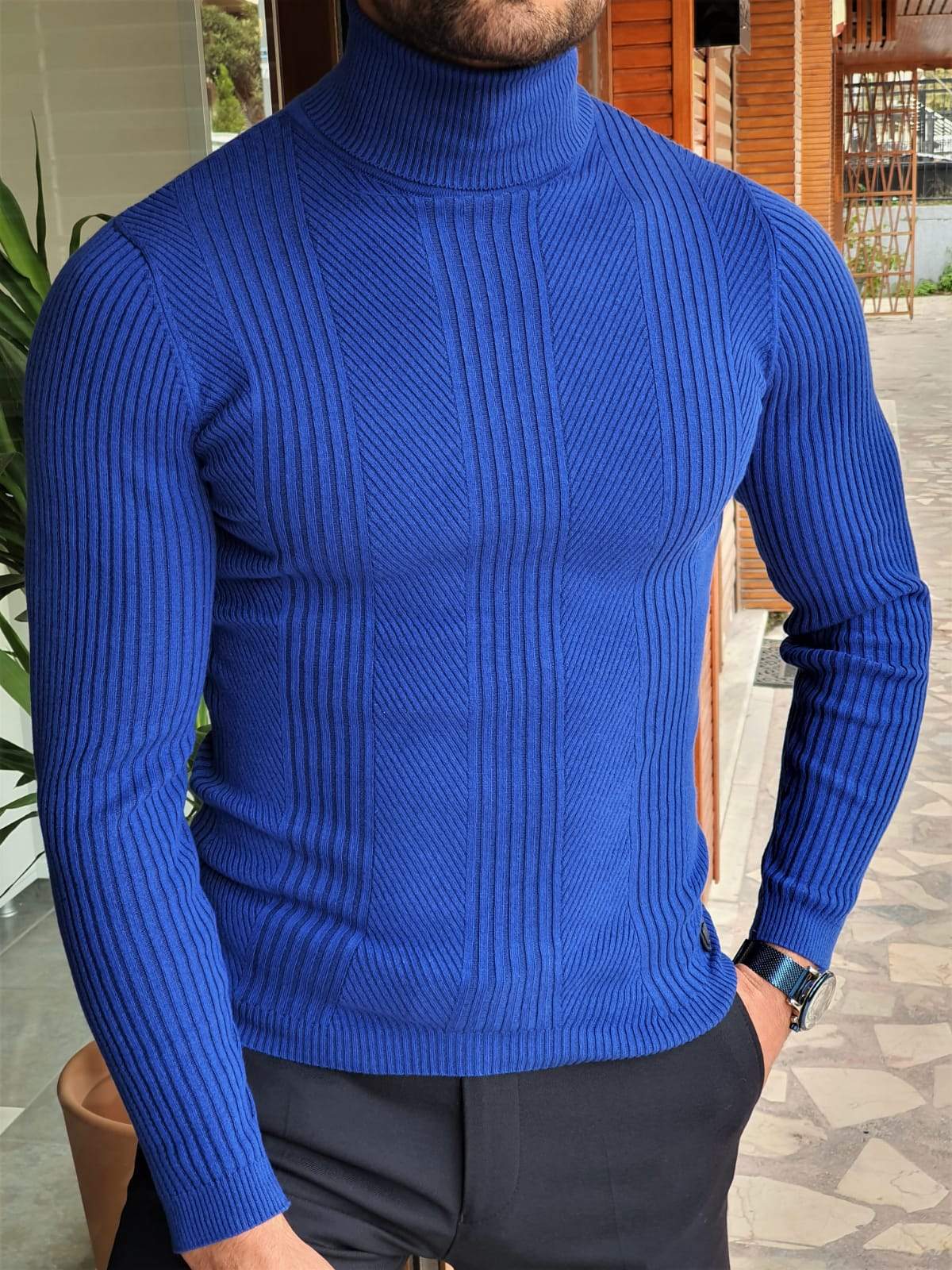 Geneva Sax Striped Turtleneck Knitwear