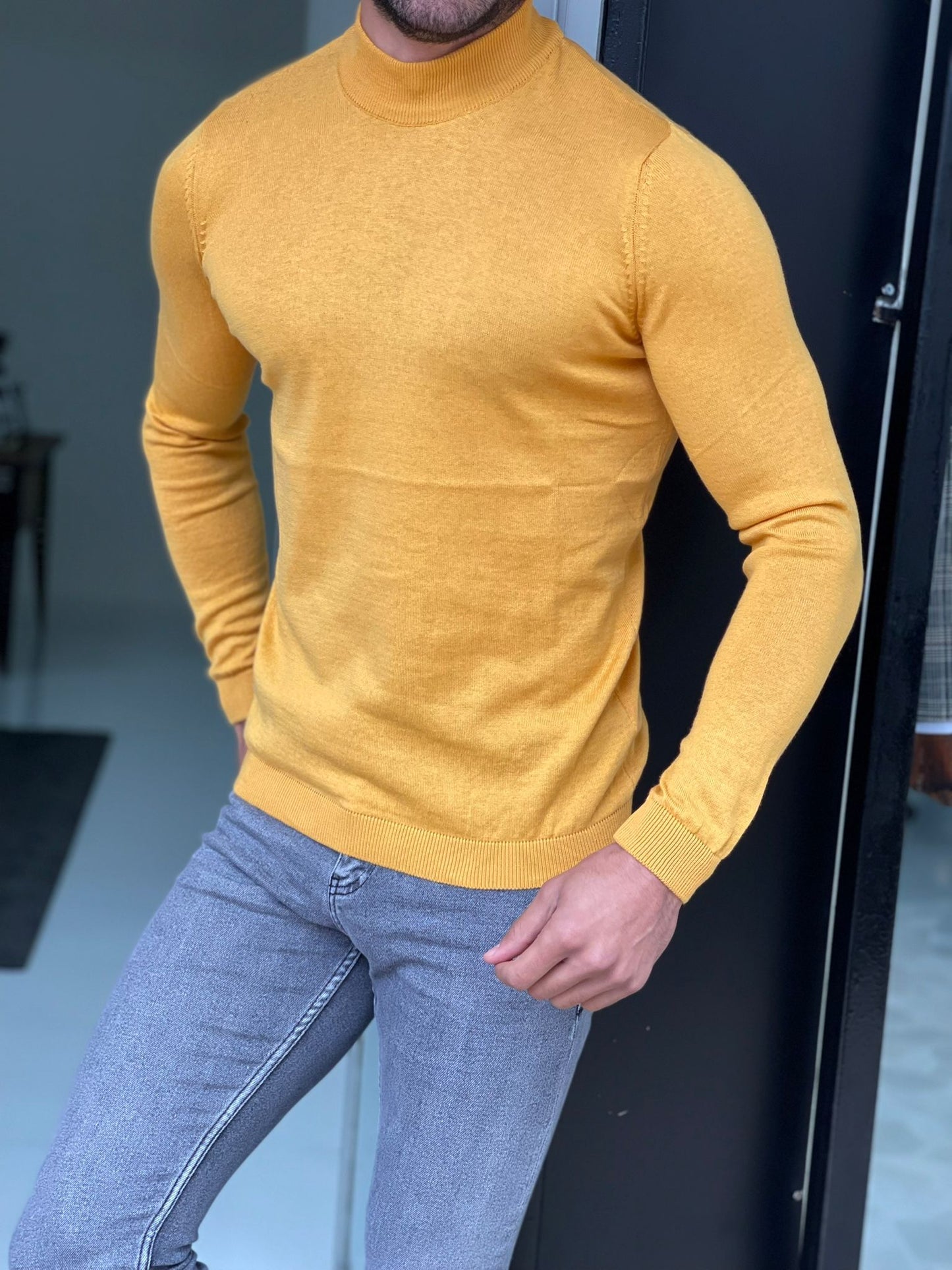 Dayton Mustard Slim Fit Half Turtleneck Sweater