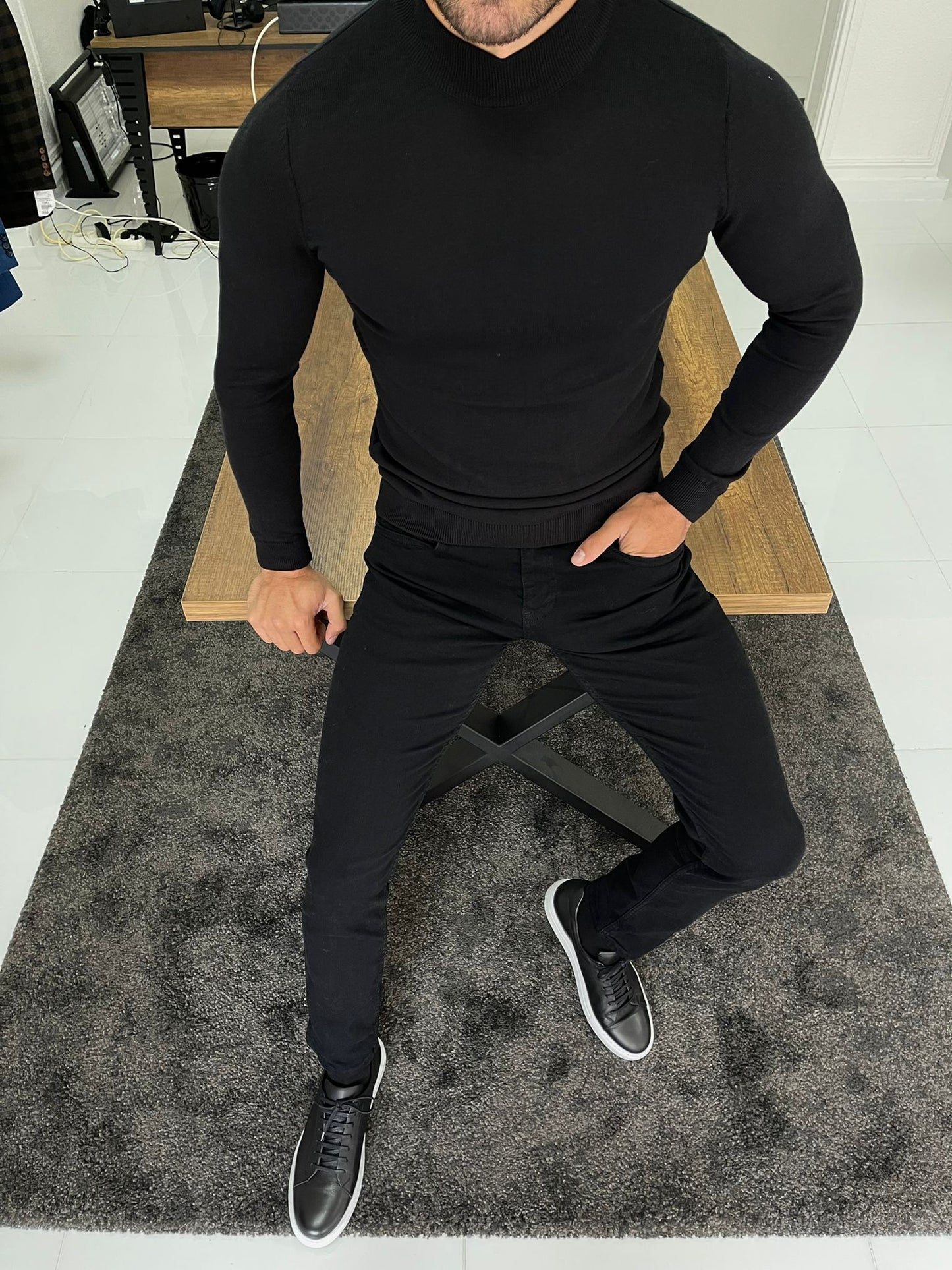 Dayton Black Slim Fit Half Turtleneck Sweater
