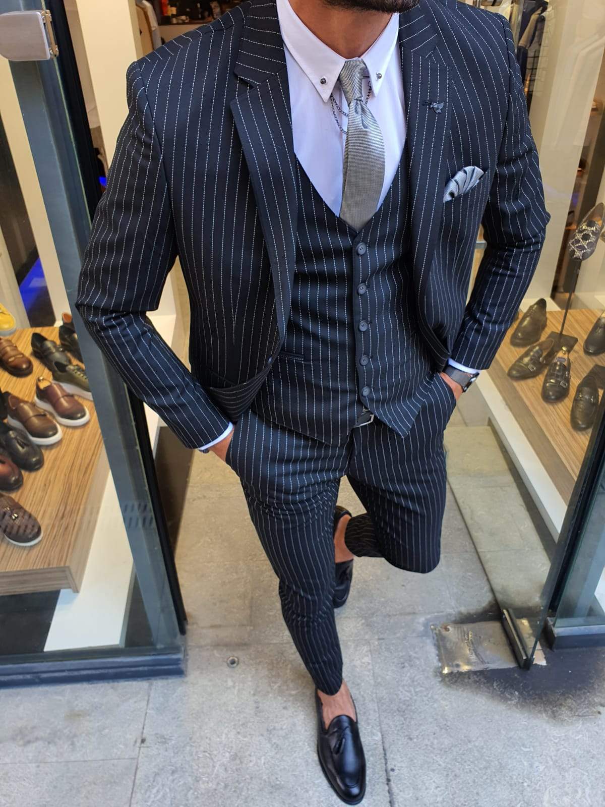 Palma Black Striped Slim Fit Suit