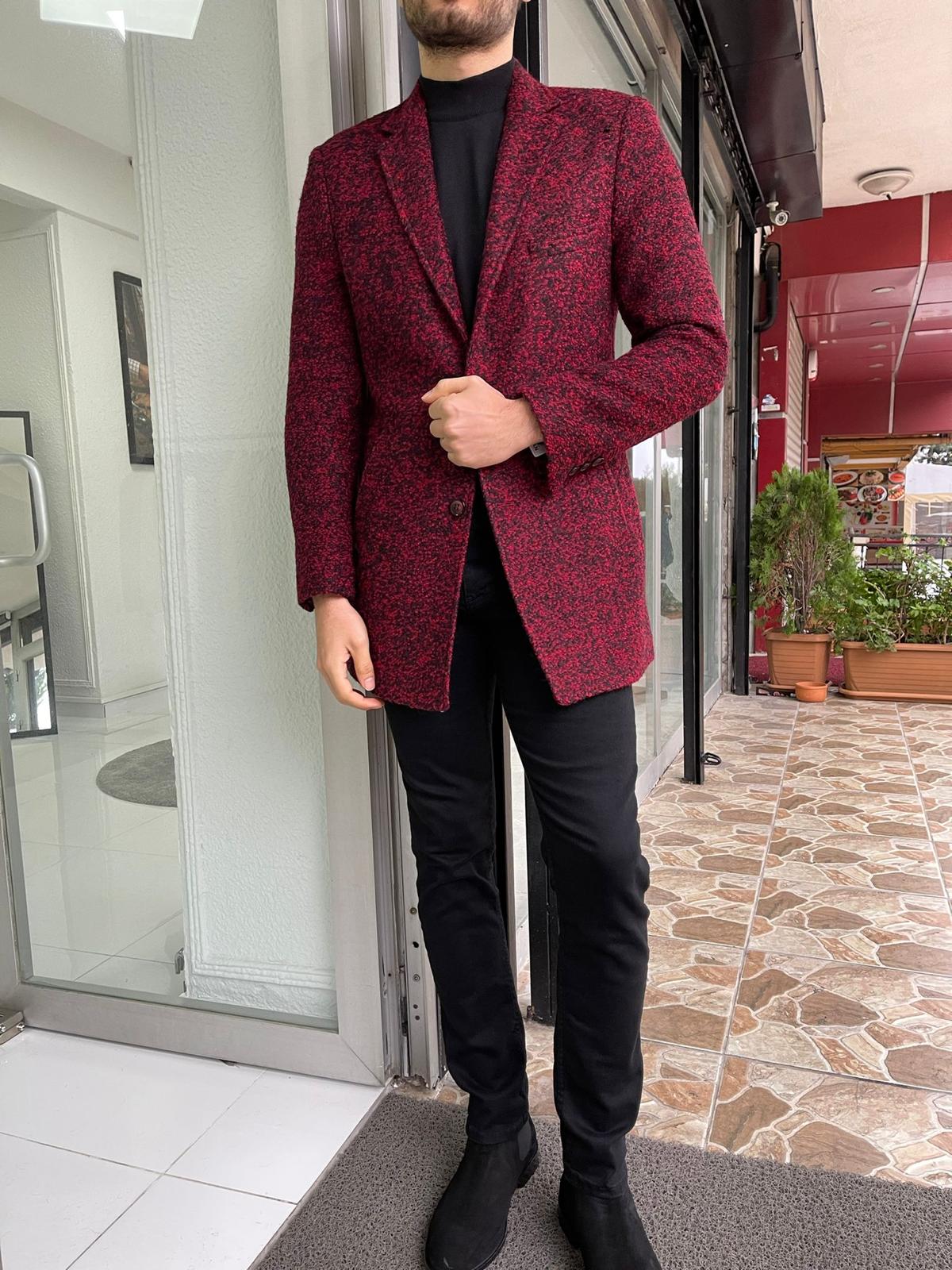 Carrara Claret Red Patterned Slim Fit Coat