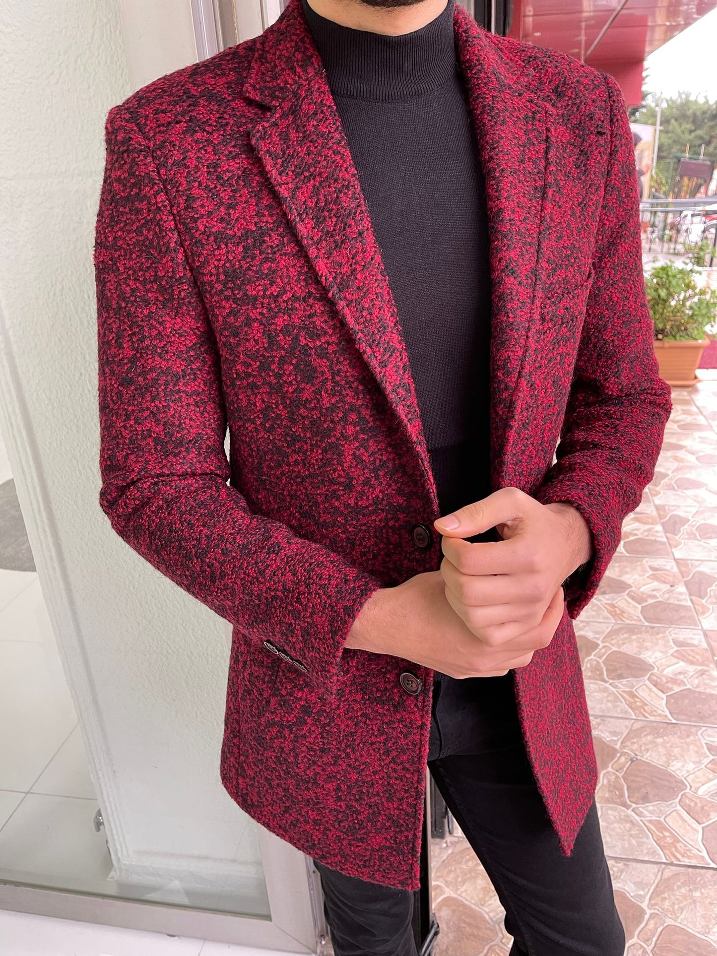 Carrara Claret Red Patterned Slim Fit Coat