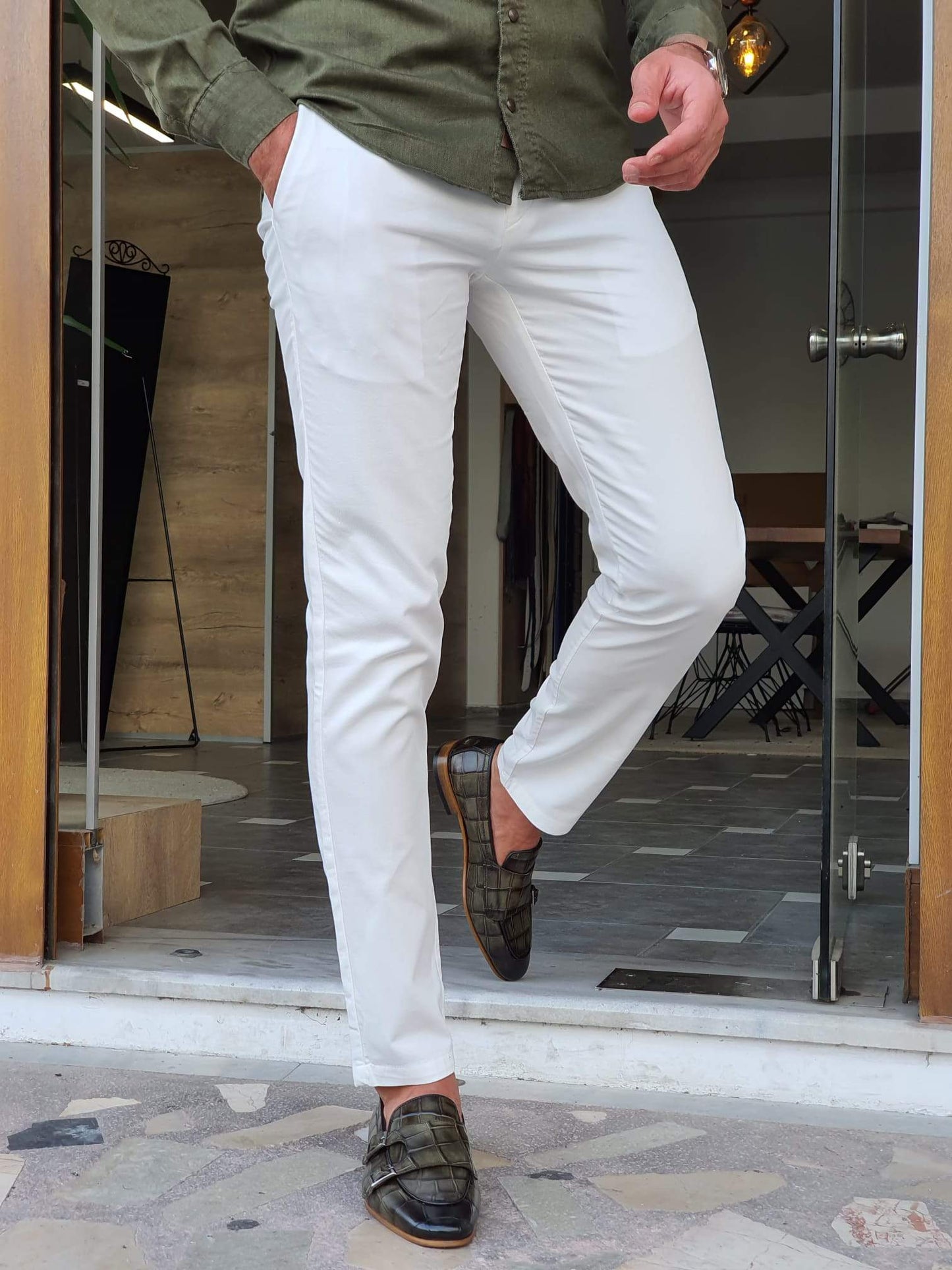 Geneva White Slim Fit Pants