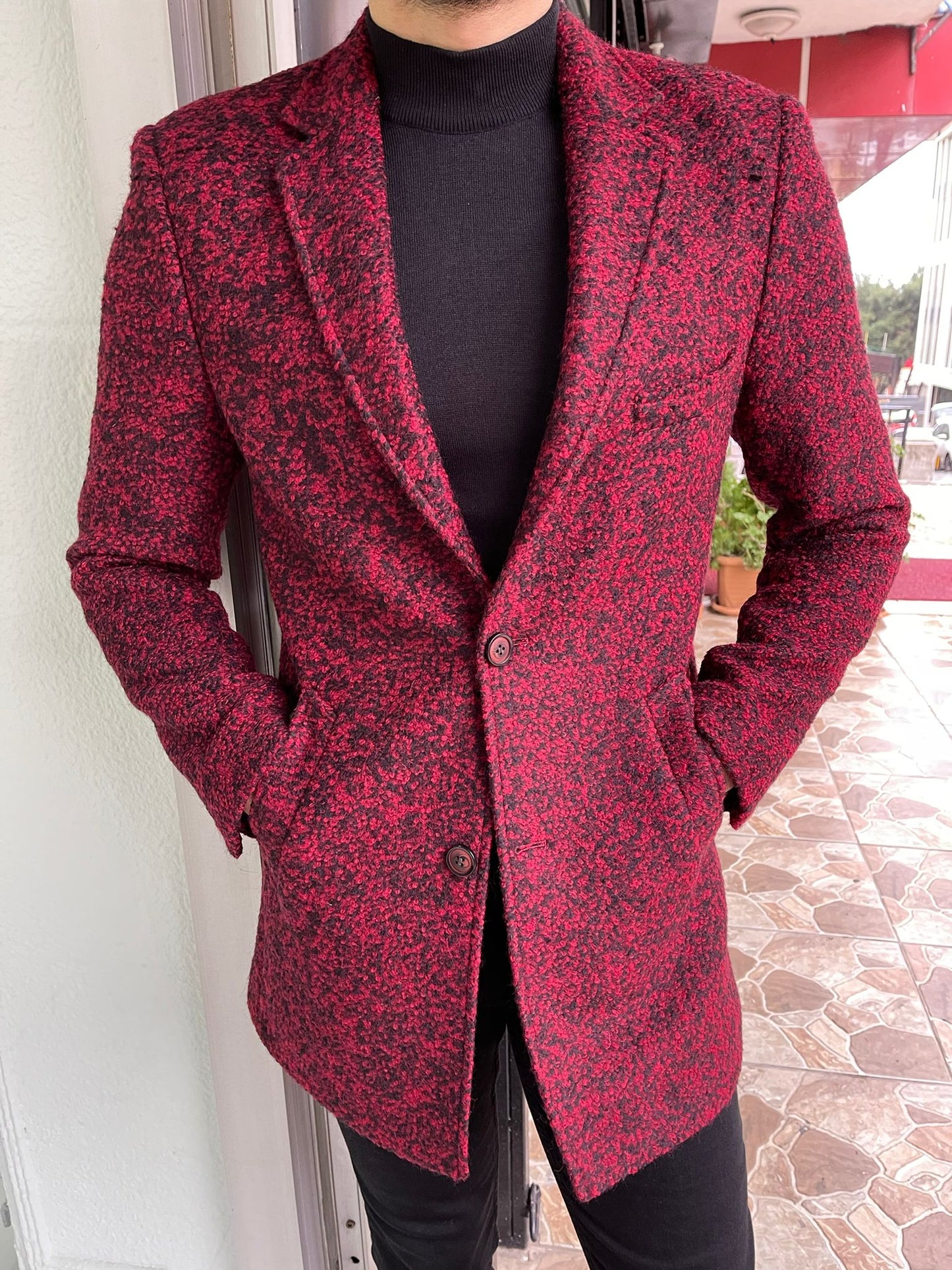 Carrara Claret Red Patterned Slim Fit Coat