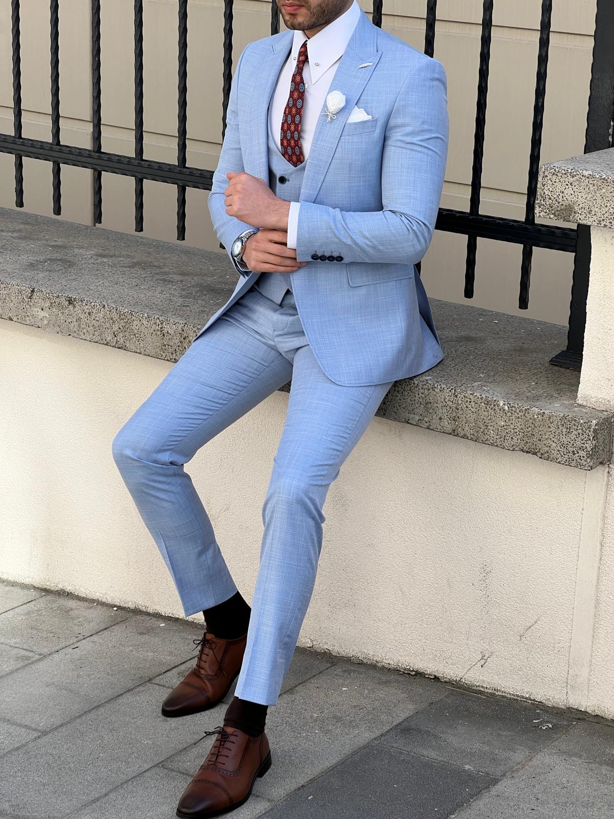 Thomas Blue Self-Patterned Slim Fit Suit