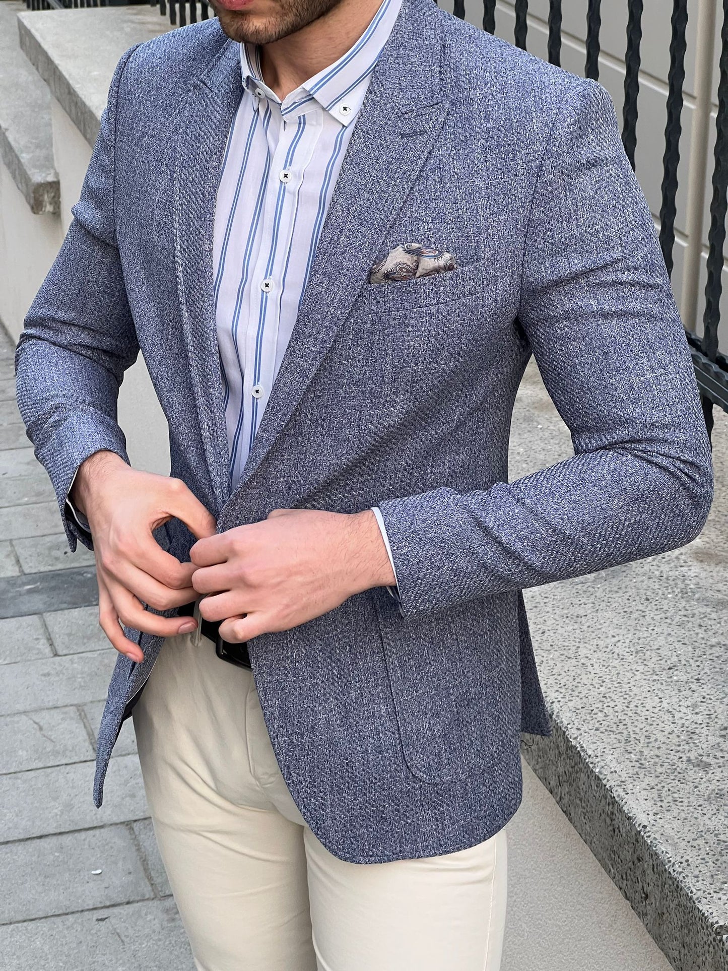 David Blue Self-Patterned Slim Fit Blazer
