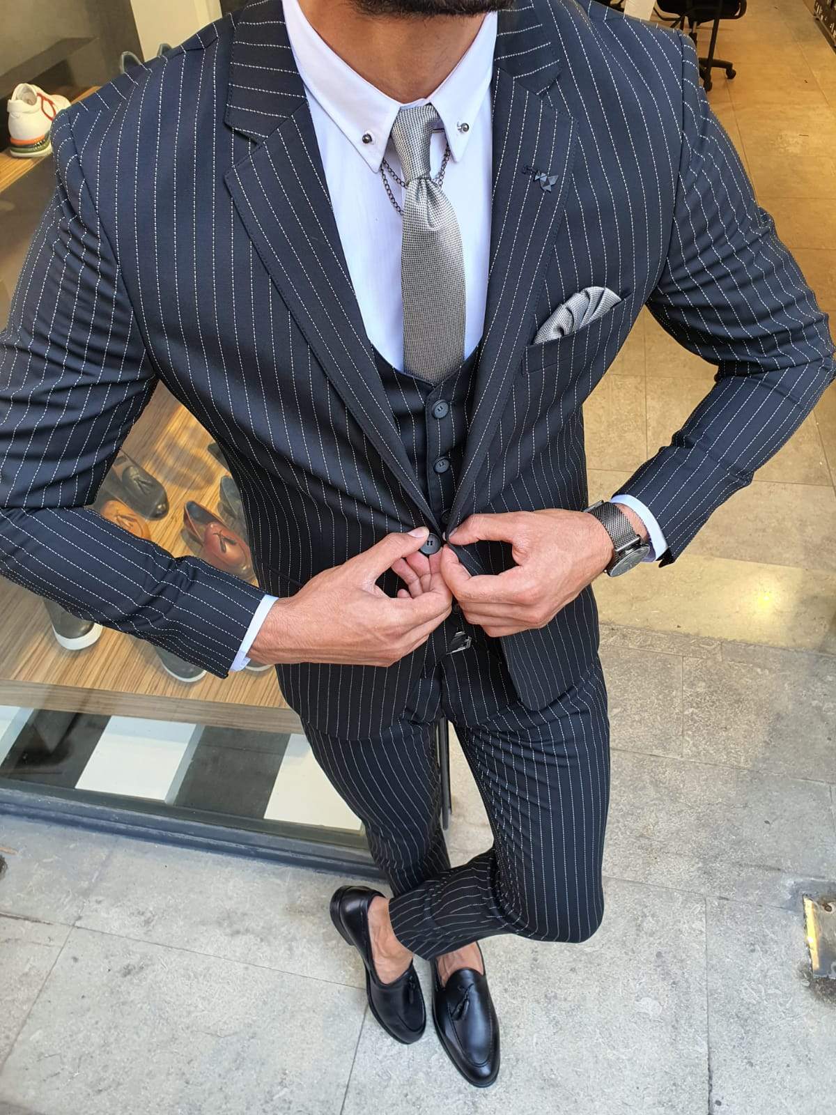 Palma Black Striped Slim Fit Suit